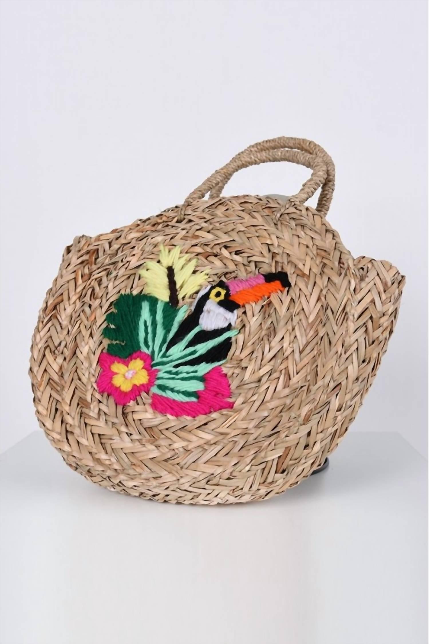 Molly Bracken Raffia Basket With Embroidered Design Bag in Natural | Lyst