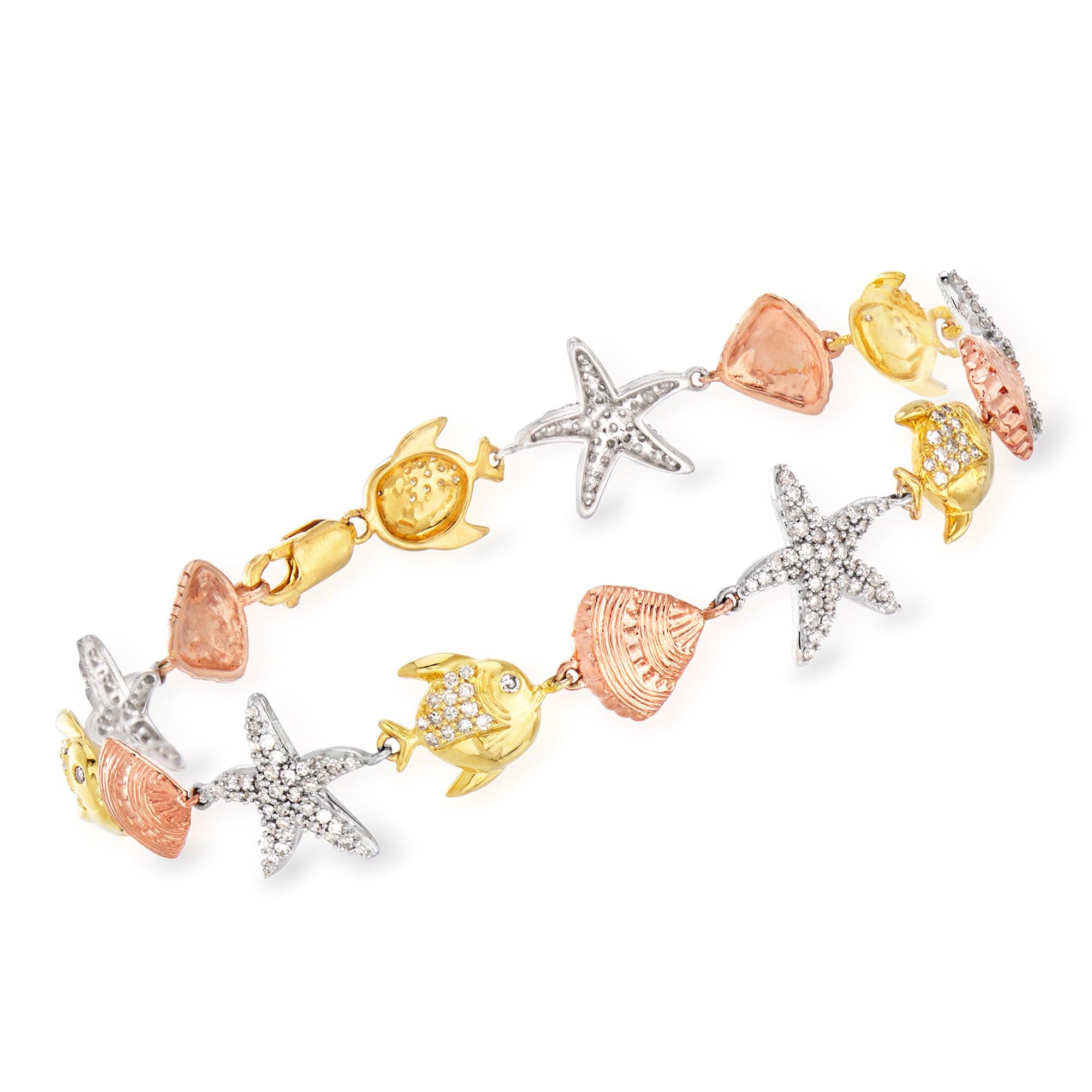 Ross-Simons Diamond Sea Life Bracelet In Tri-colored Sterling Silver in 7  in (Metallic) - Lyst