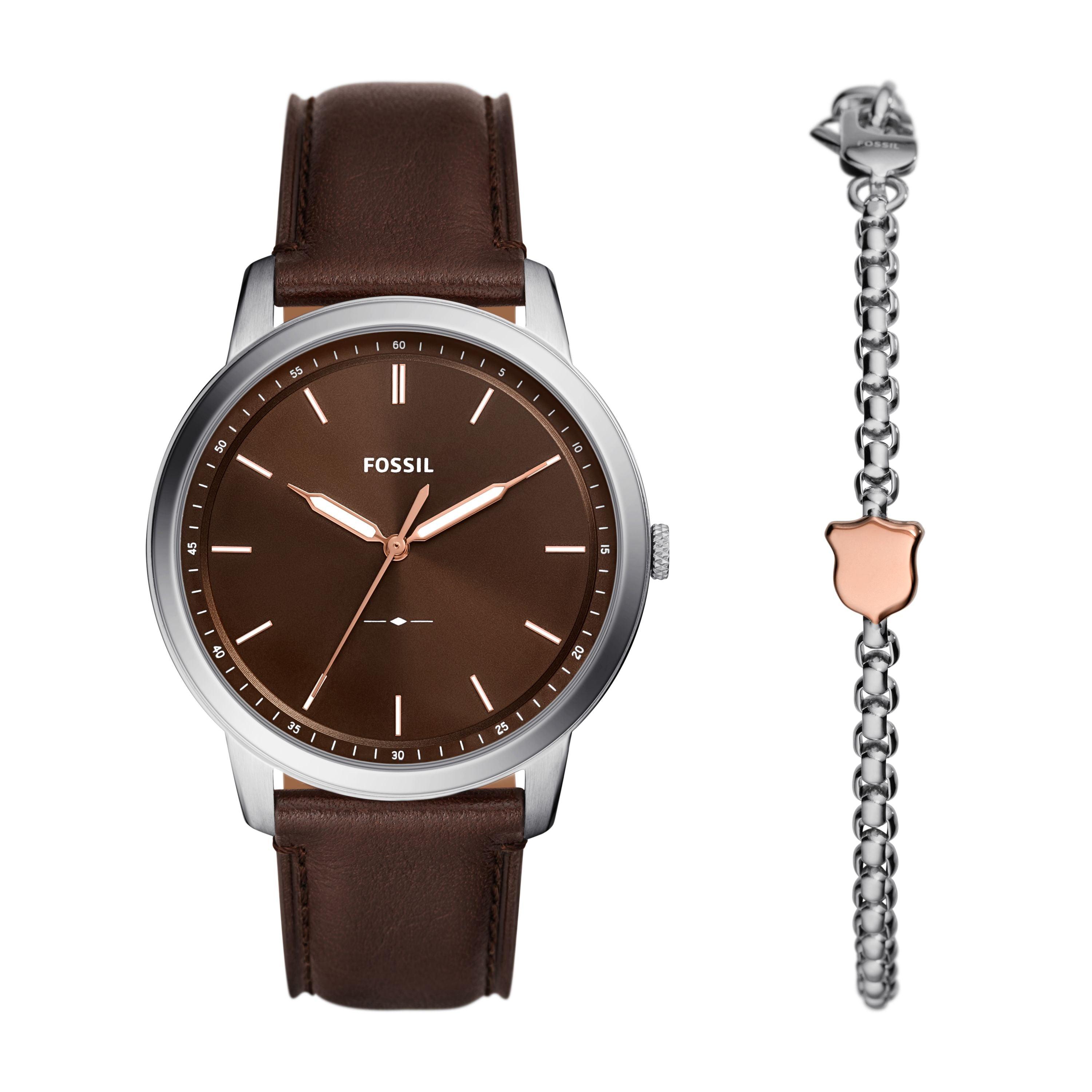 Fossil Minimalist Three hand Stainless Steel Watch And Bracelet