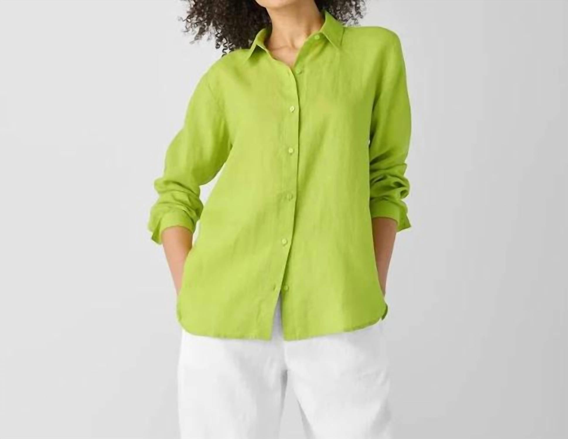 Eileen Fisher  クラシック Collar Long Shirt レディース シャツ トップス Chartreuse Organic Handkerchief Linen Classic Collar Shirt | EILEEN FISHER