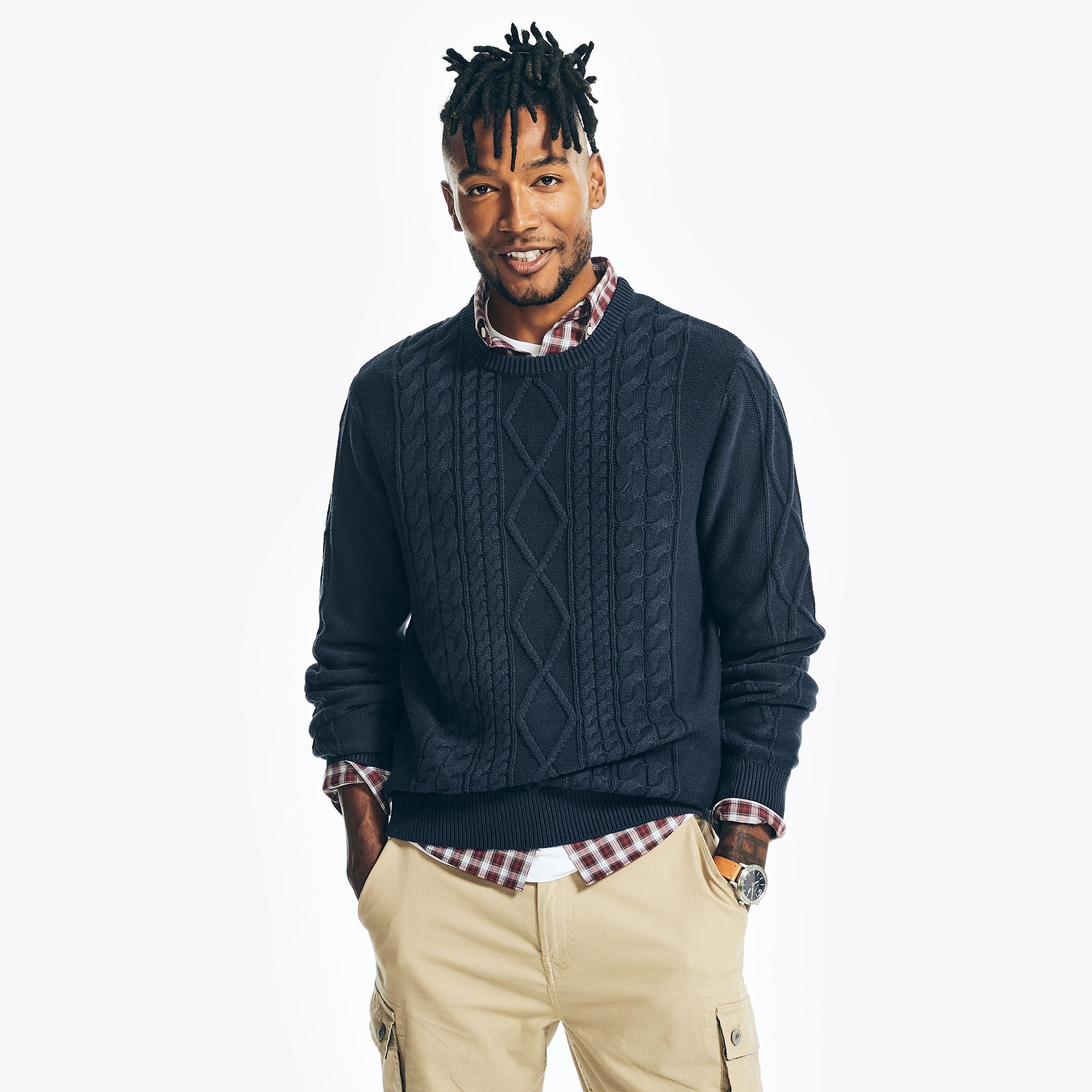 Nautica Cable-knit Crewneck Sweater in Blue for Men | Lyst