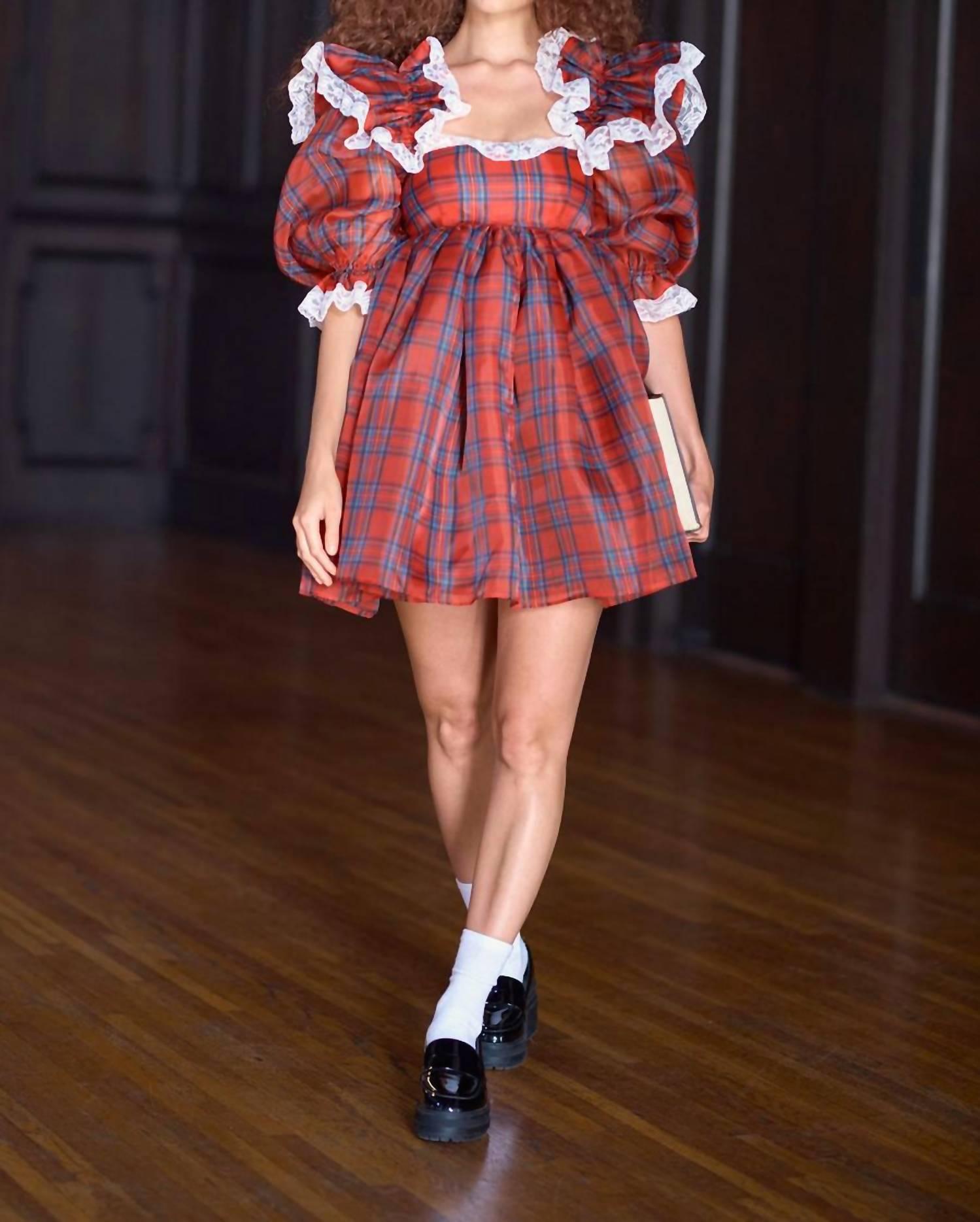 red holiday midi dress Red Plaid Tie Shoulder Midi Dress Large main image 1