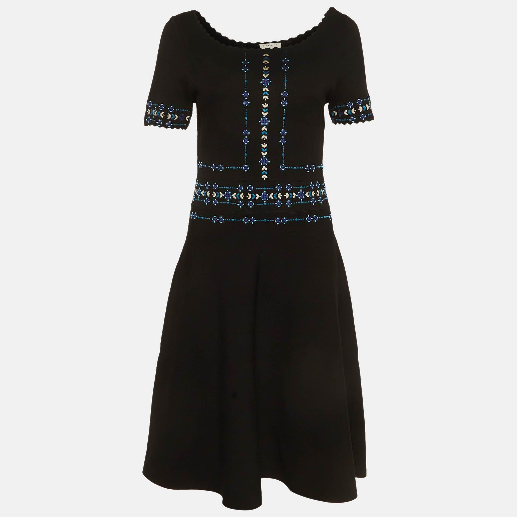 elasticated knit dress sandro Sandro Sleeveless Stretch-Knit Mini Dress - Black / Ecru