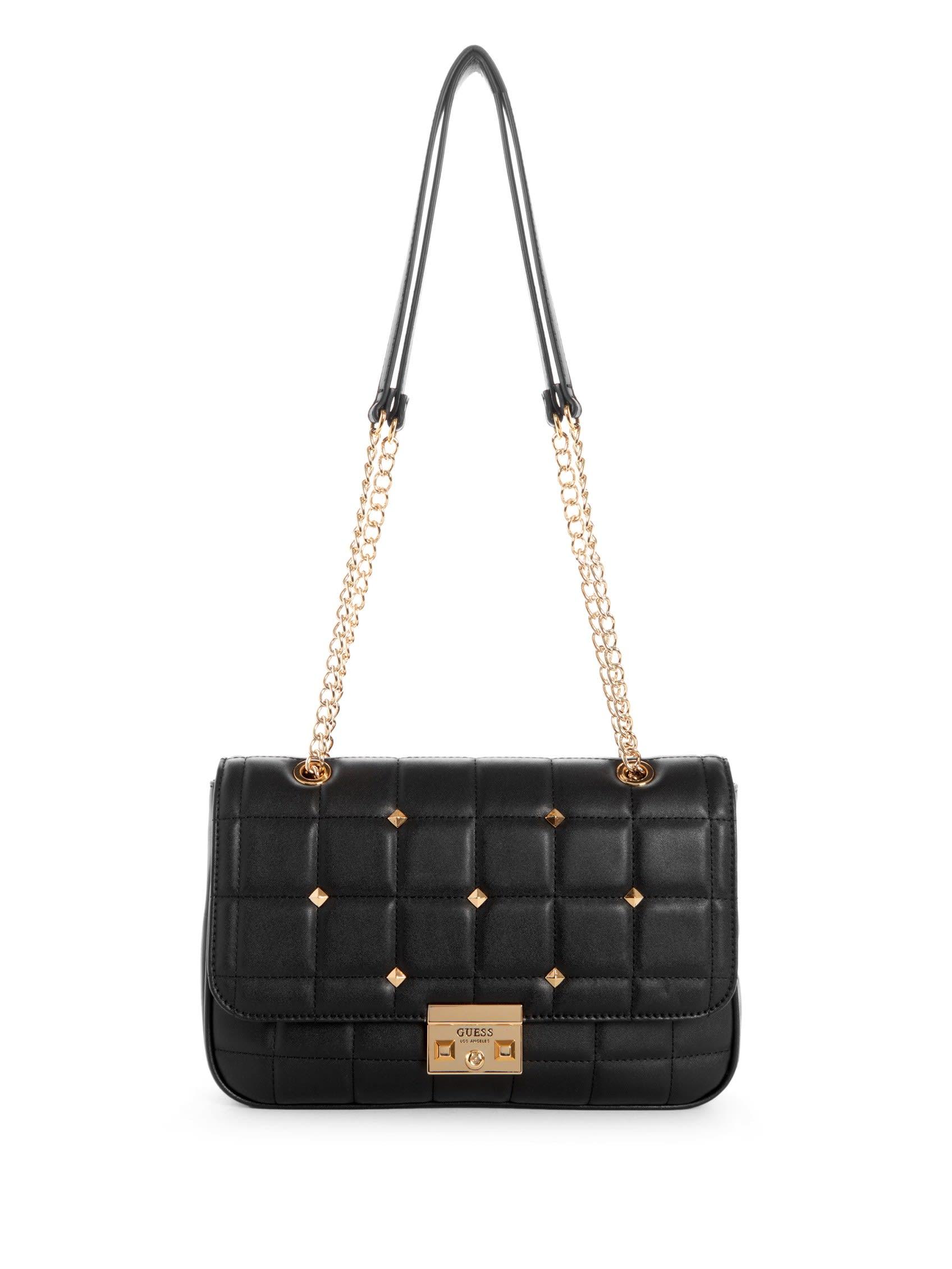 Guess Factory Sole Studded Flap Crossbody in Black | Lyst