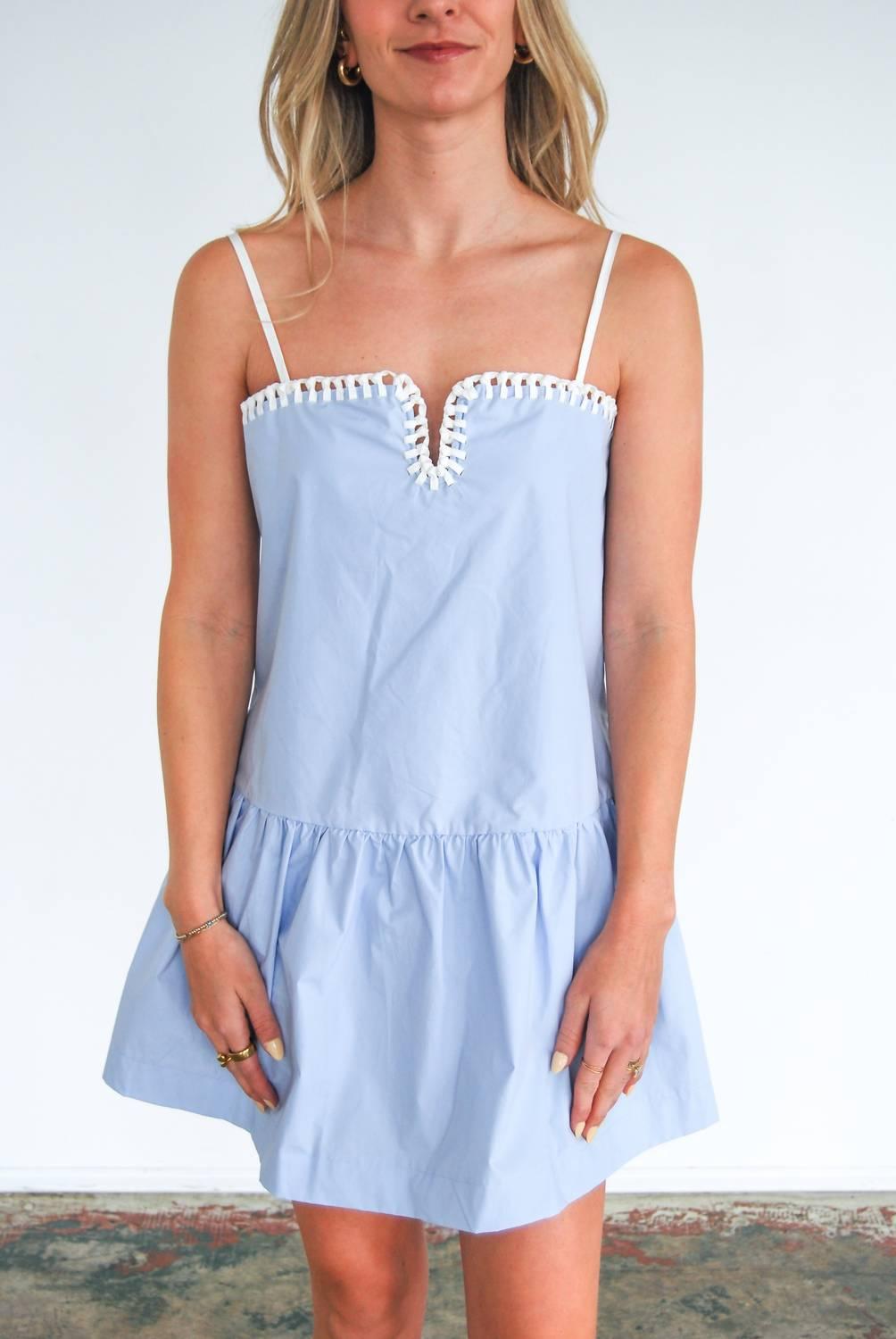 Day + Moon Stitched Detailed Mini Dress in Blue | Lyst