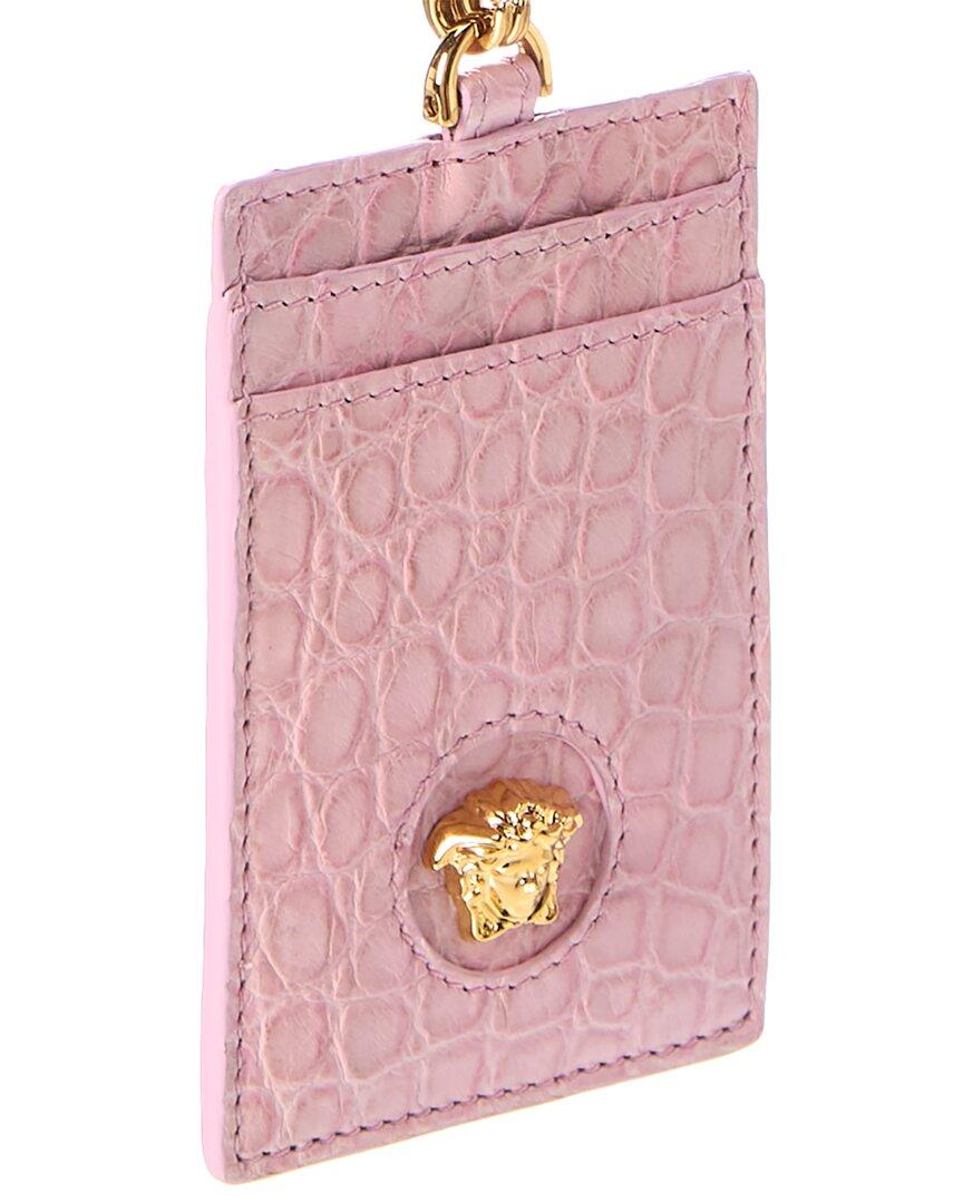 Versace La Medusa Croc-embossed Leather Card Holder On Chain in Pink Womens Accessories Wallets and cardholders 