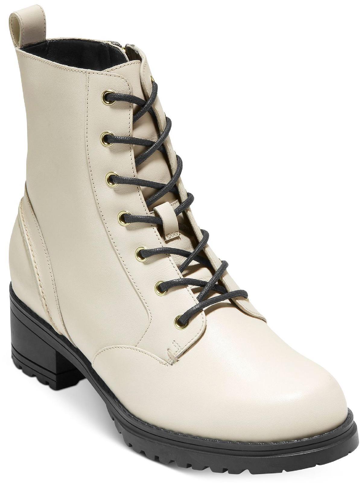 Cole Haan Camea Leather Zipper Combat & Lace-up Boots in Natural | Lyst