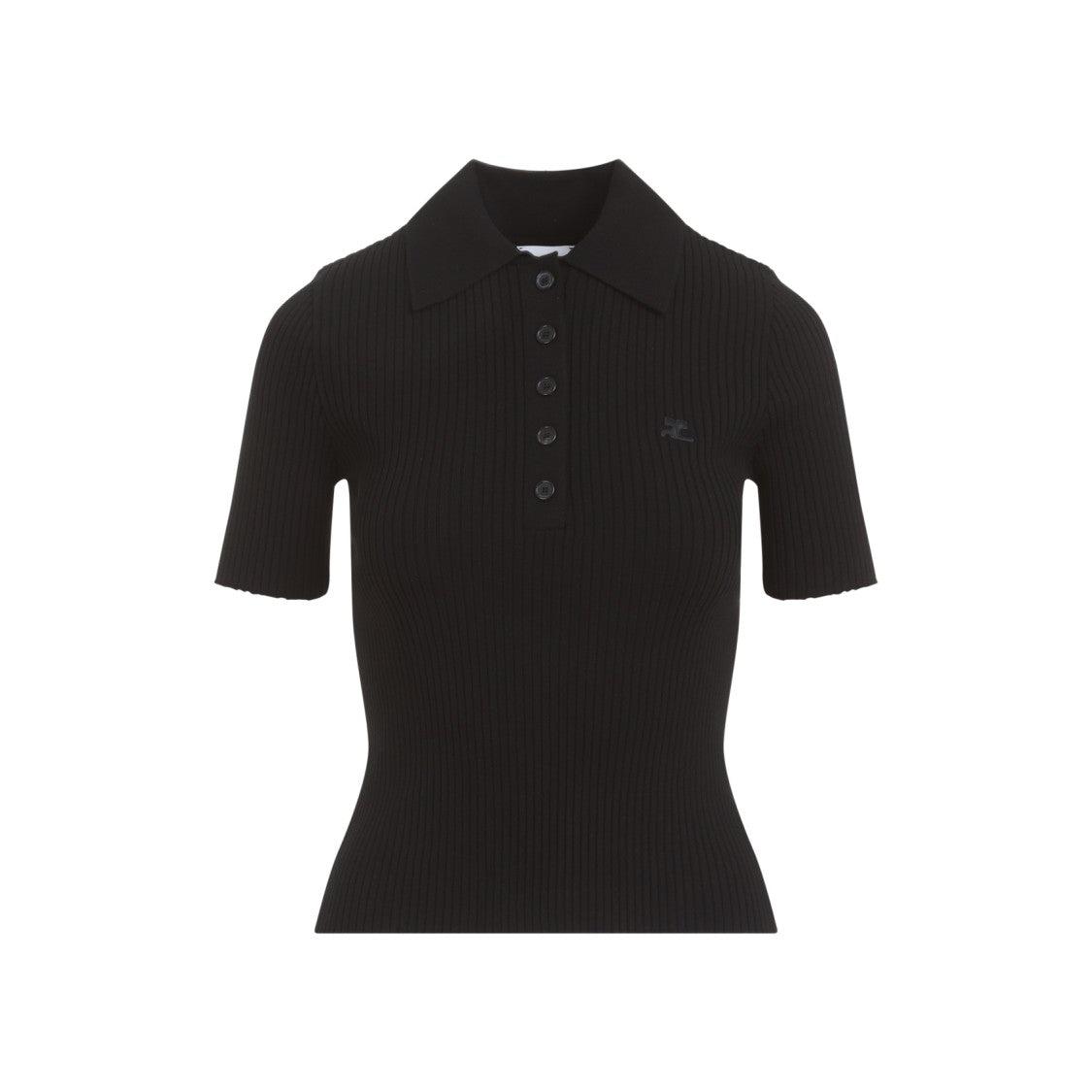 Tシャツ・カットソー COURREGES Woman Polo Shirt Black VESMPO029FI0001 9999 Short sleeve ribbed polo shirt COURREGES Woman Tg. XS