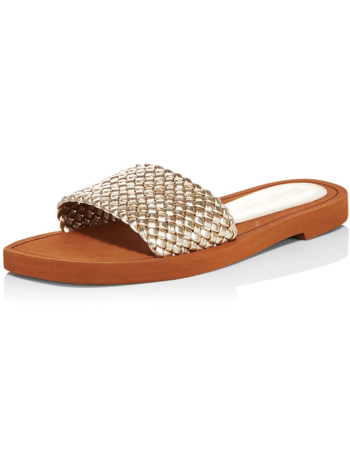 Stuart Weitzman Wova Leather Flat Pool Slides in Brown Lyst