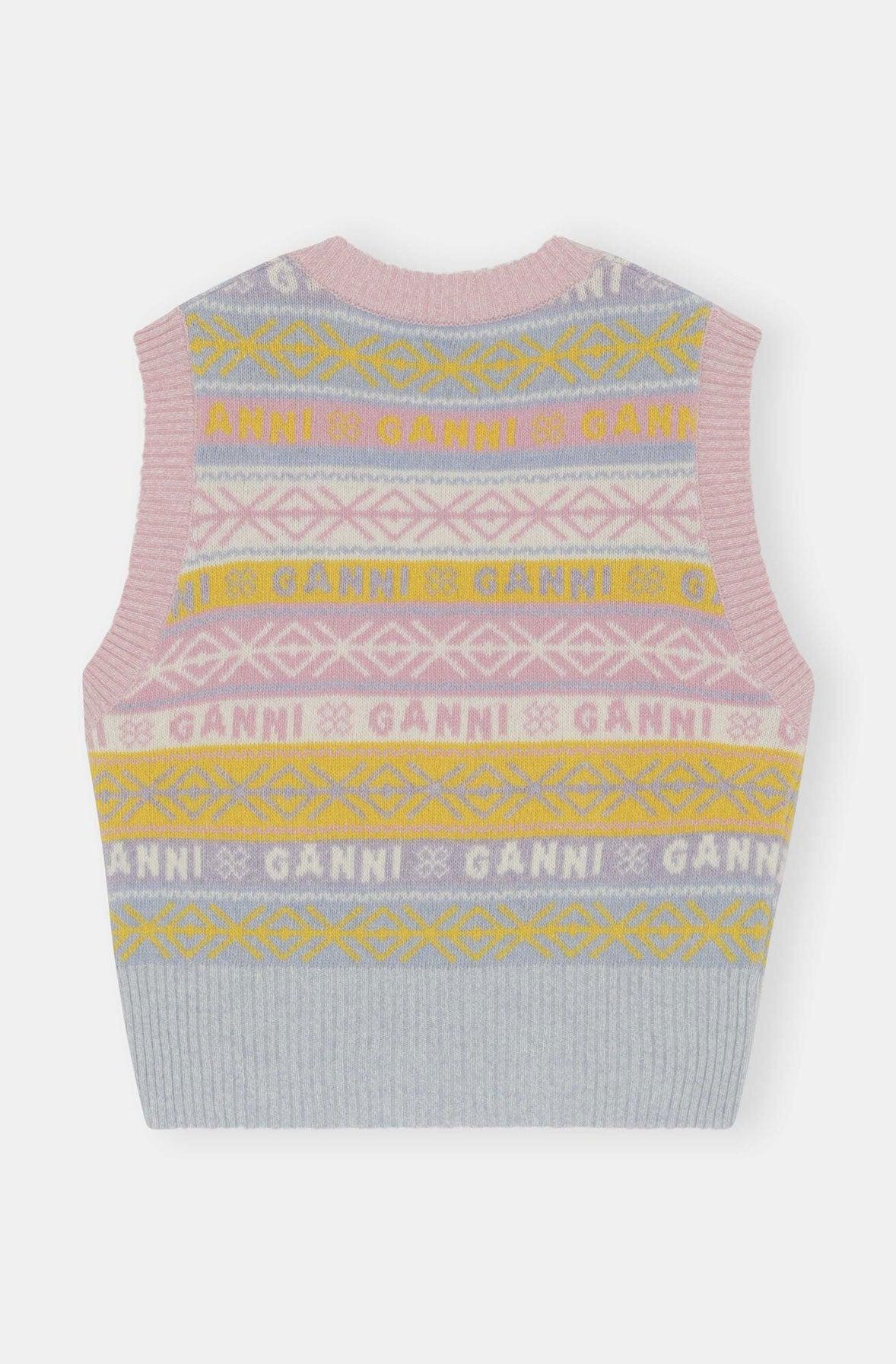 Womens Clothing Jumpers and knitwear Sleeveless jumpers Ganni Wool Multicolor V-neck Vest 