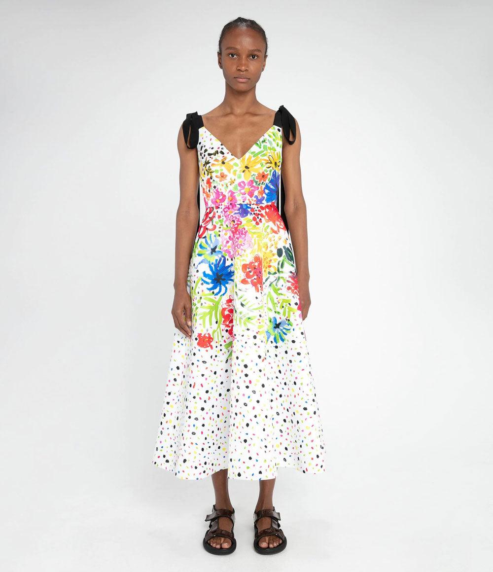 Christopher Kane Painted Floral Tie Satin Dress in White - Save 17% | Lyst