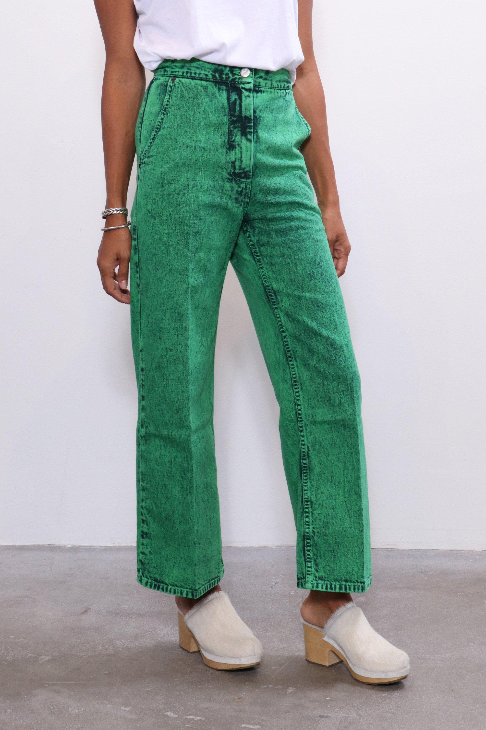 green acid wash jeans