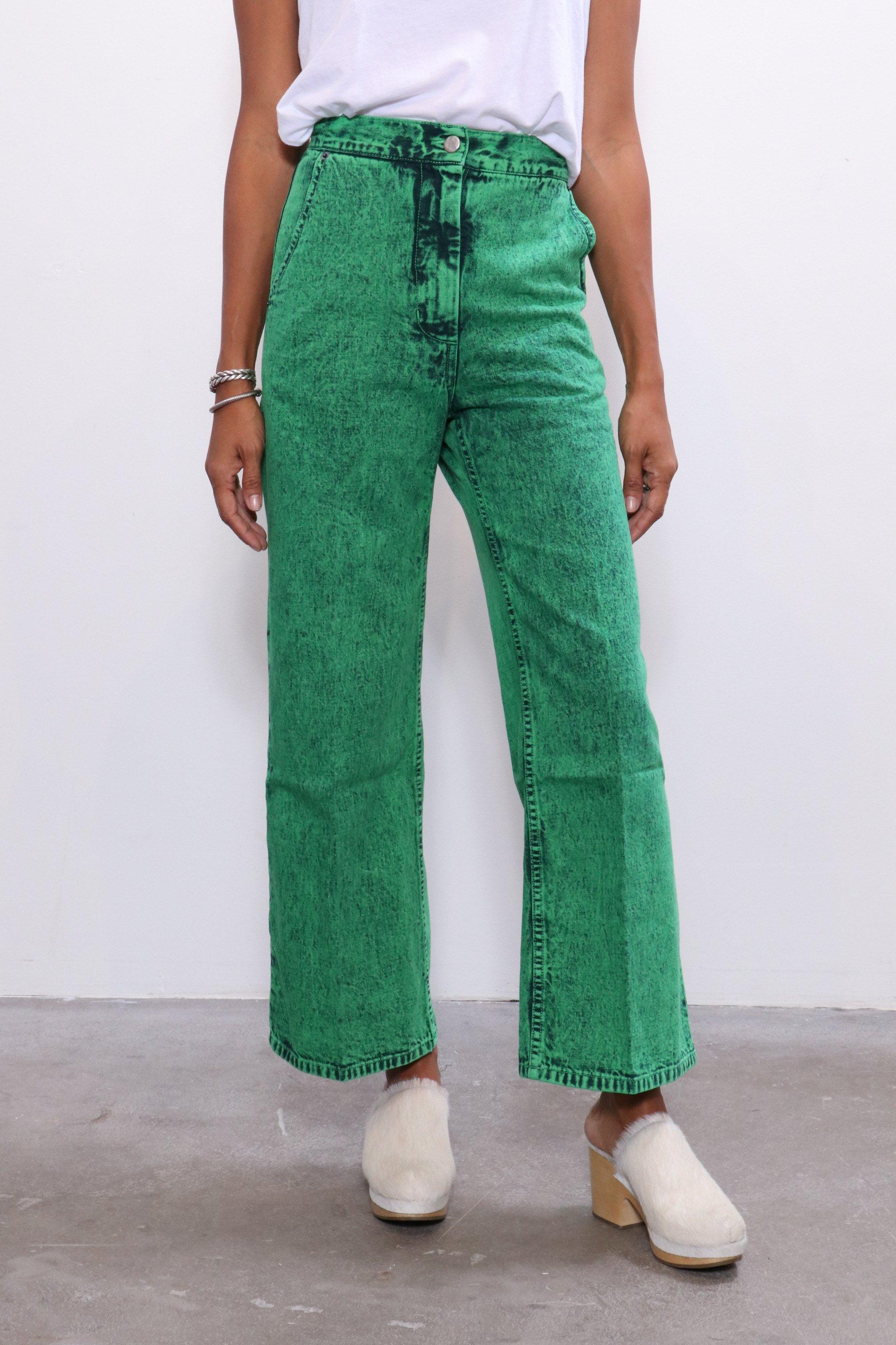 green acid wash jeans