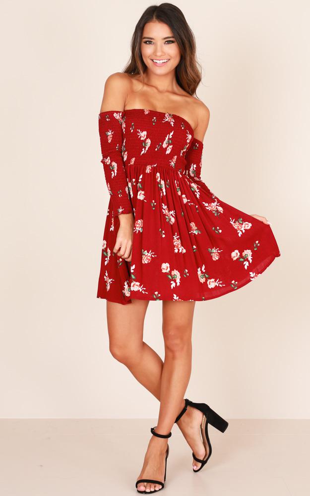 Showpo Lucky Charm Dress In Wine Floral in Red | Lyst