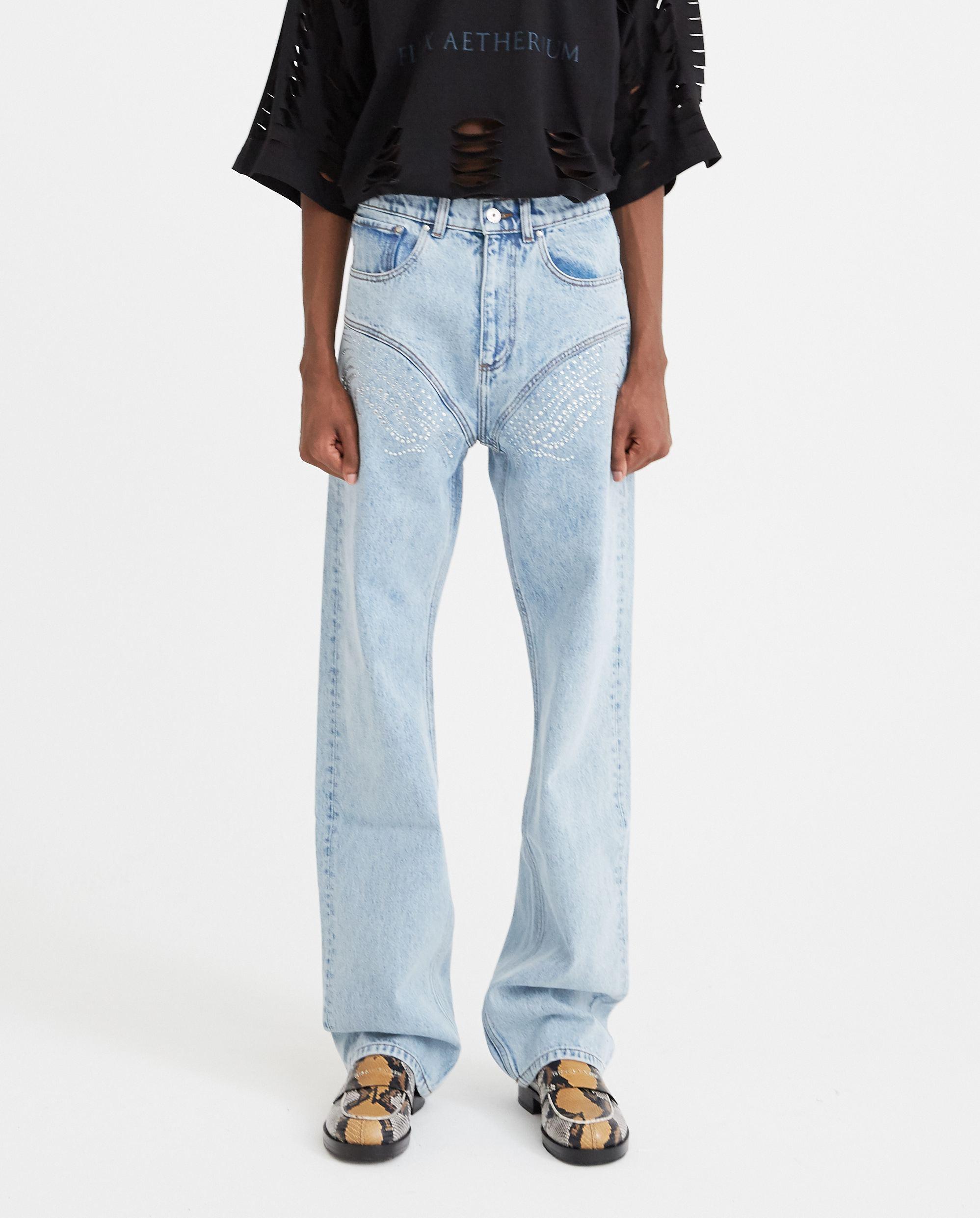 Y Project Denim Crystal Rhinestone Jeans Blue Lyst