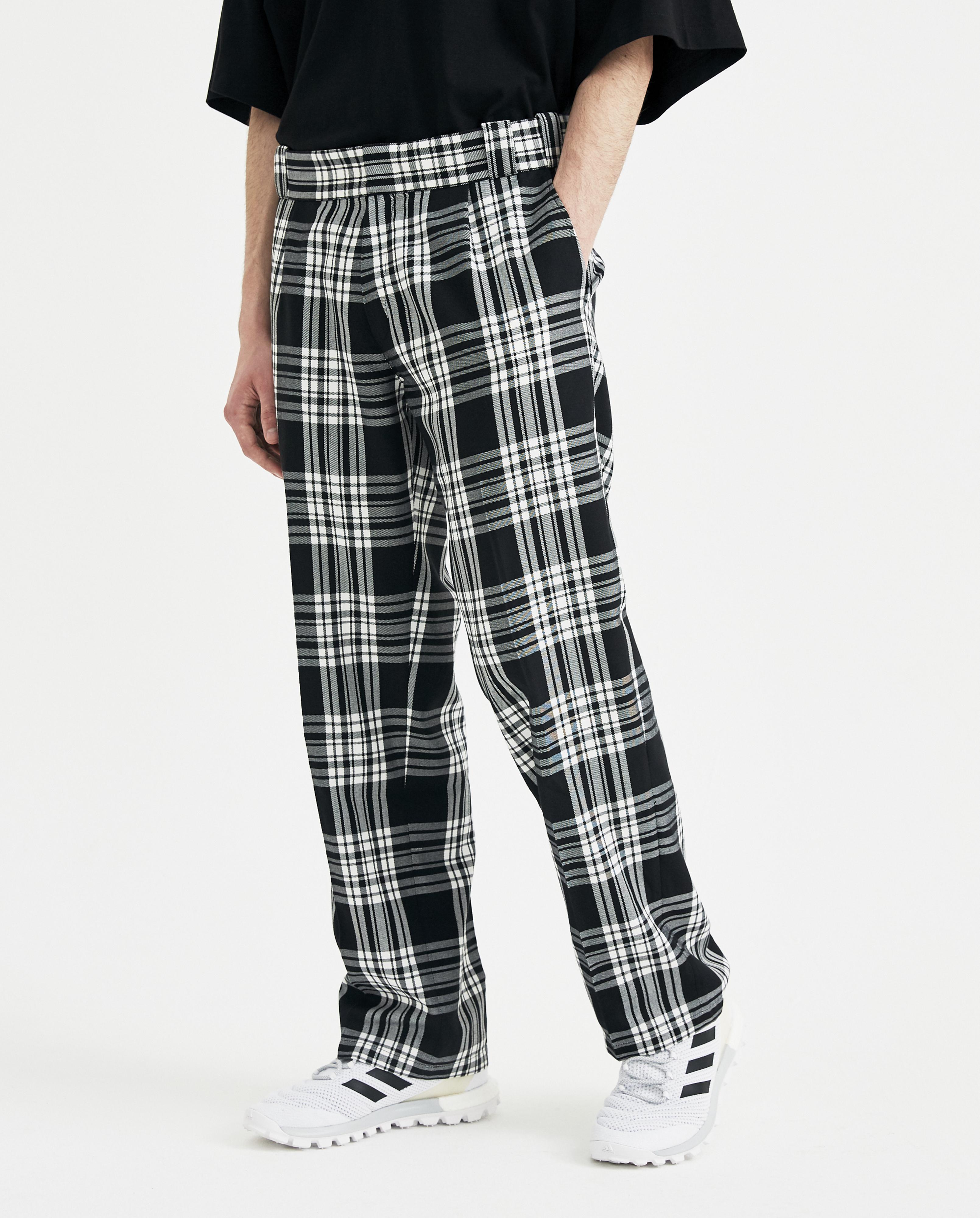 black white check pants