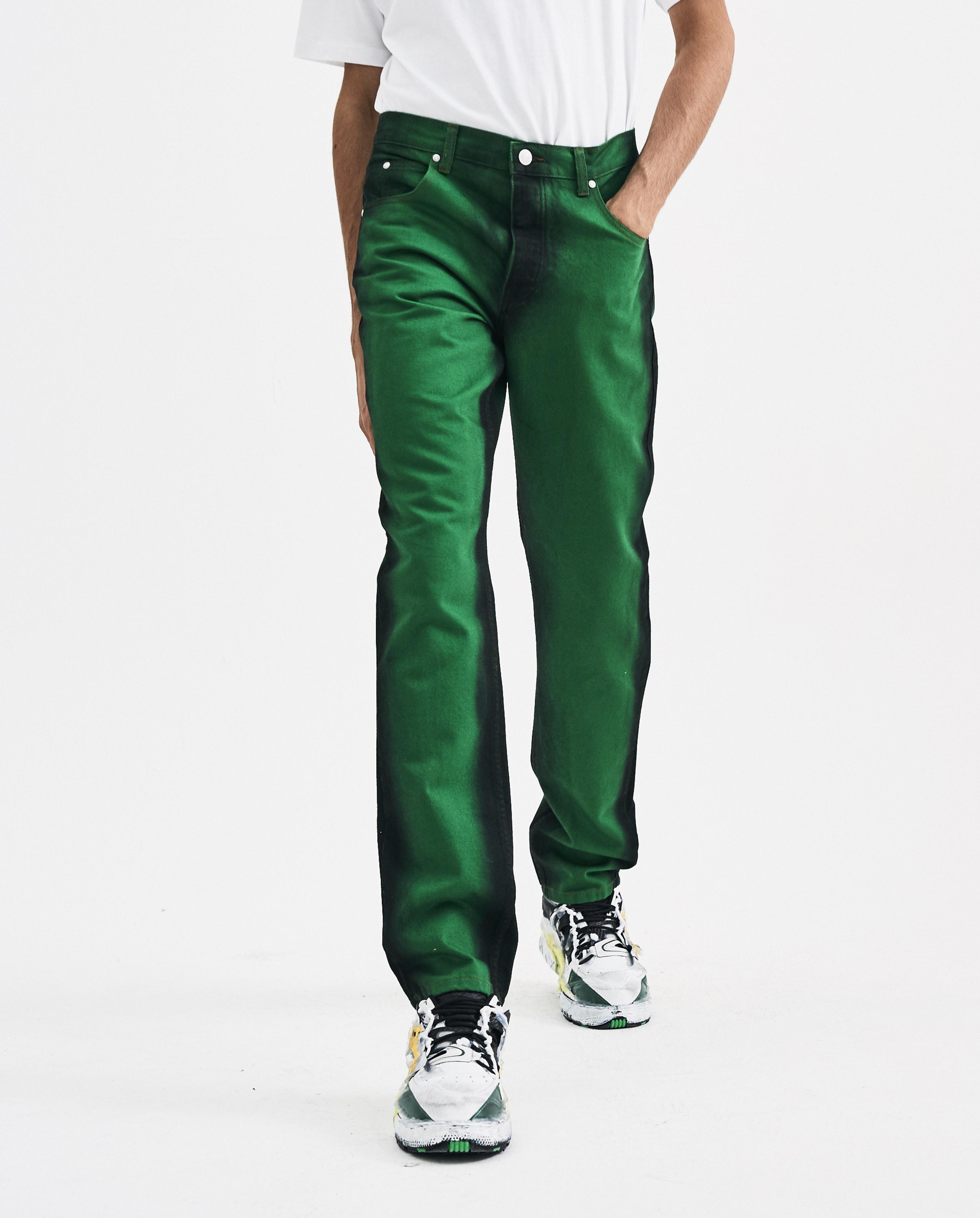 green straight leg jeans