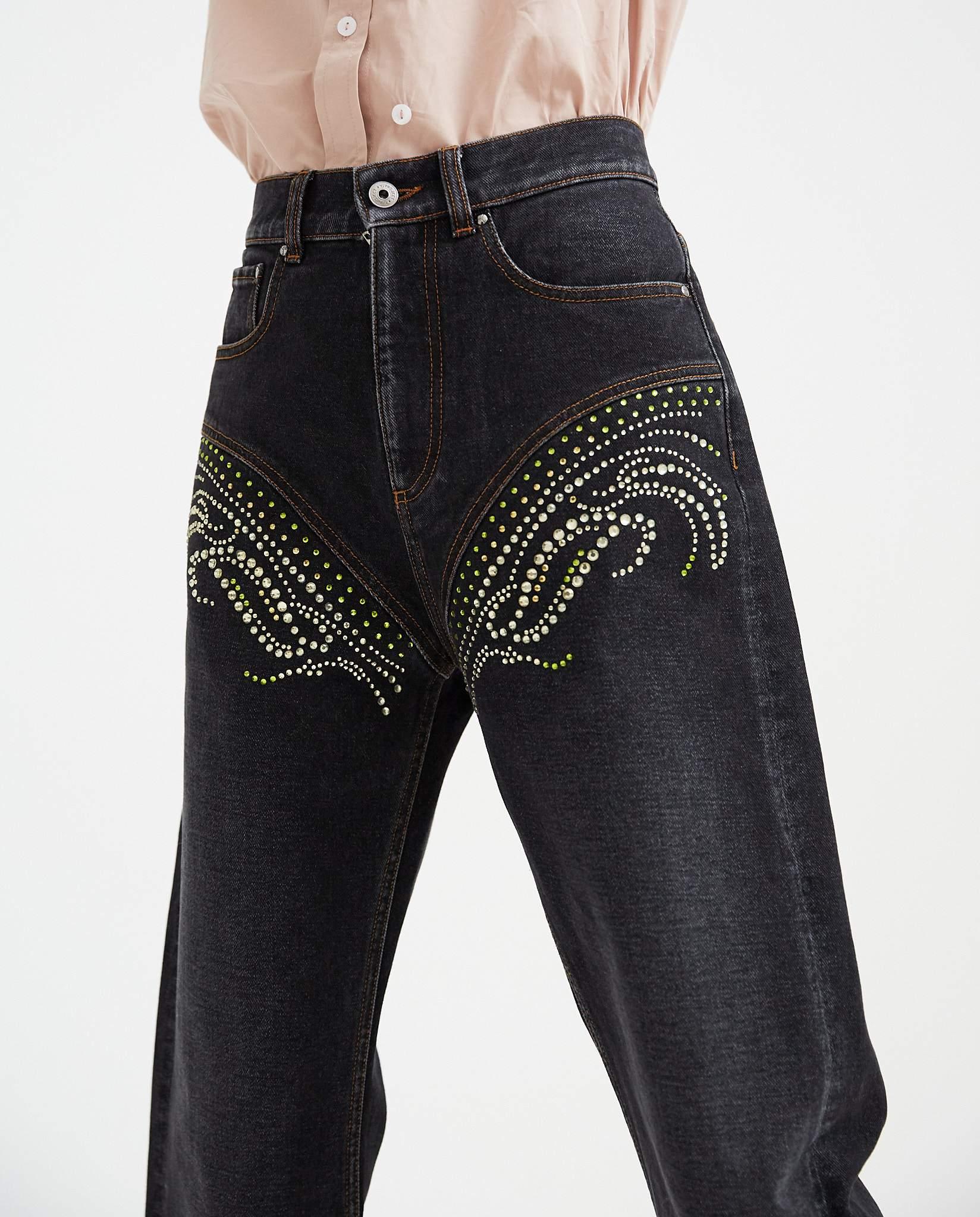 Y Project Denim Crystal Rhinestone Jeans Black Lyst