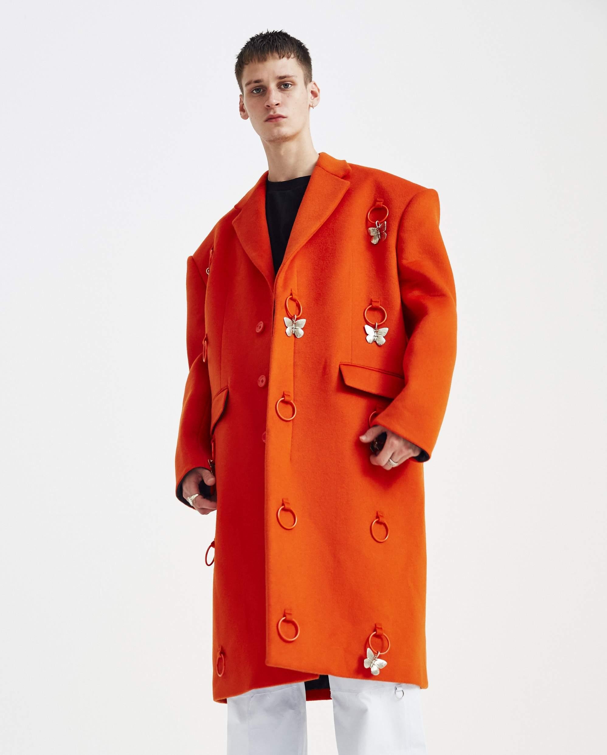 Raf Simons Wool Embellished Oversized Coat in Orange for Men - Lyst