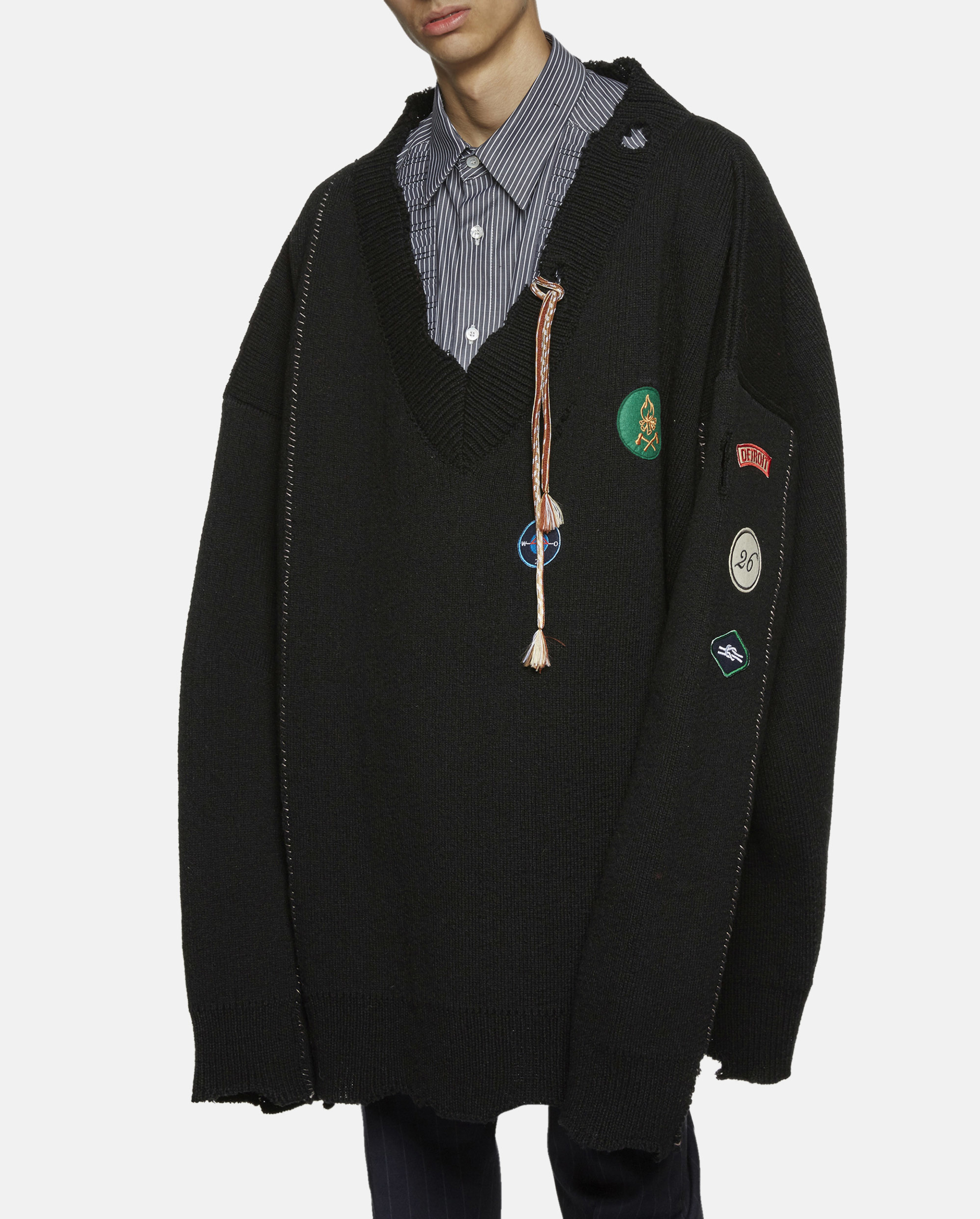 Raf Simons Wool Oversized Destroyed V-neck Knit Sweater With Scout Badges  for Men - Lyst