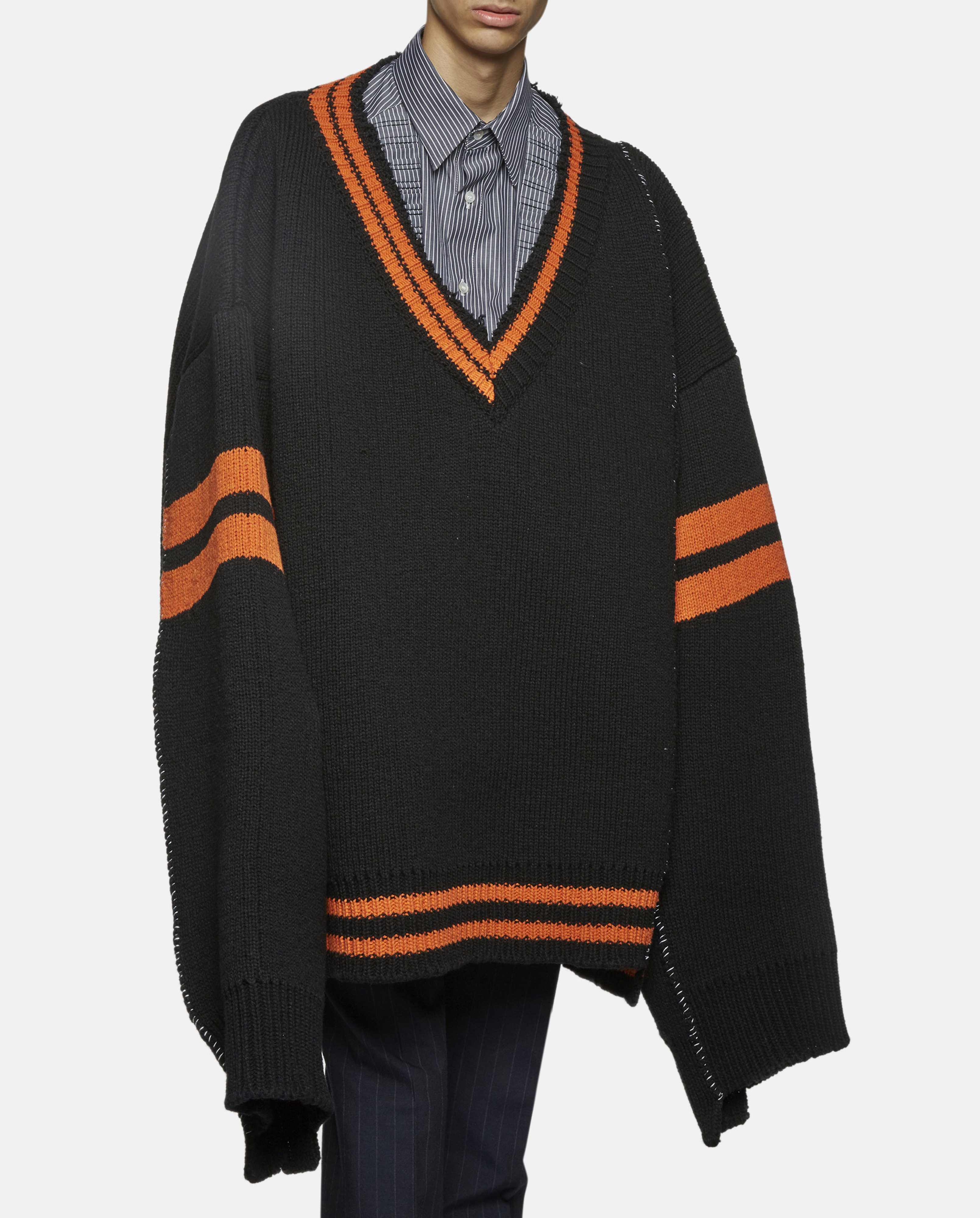 Raf Simons Wool Oversized Destroyed V-neck Knit Sweater With 