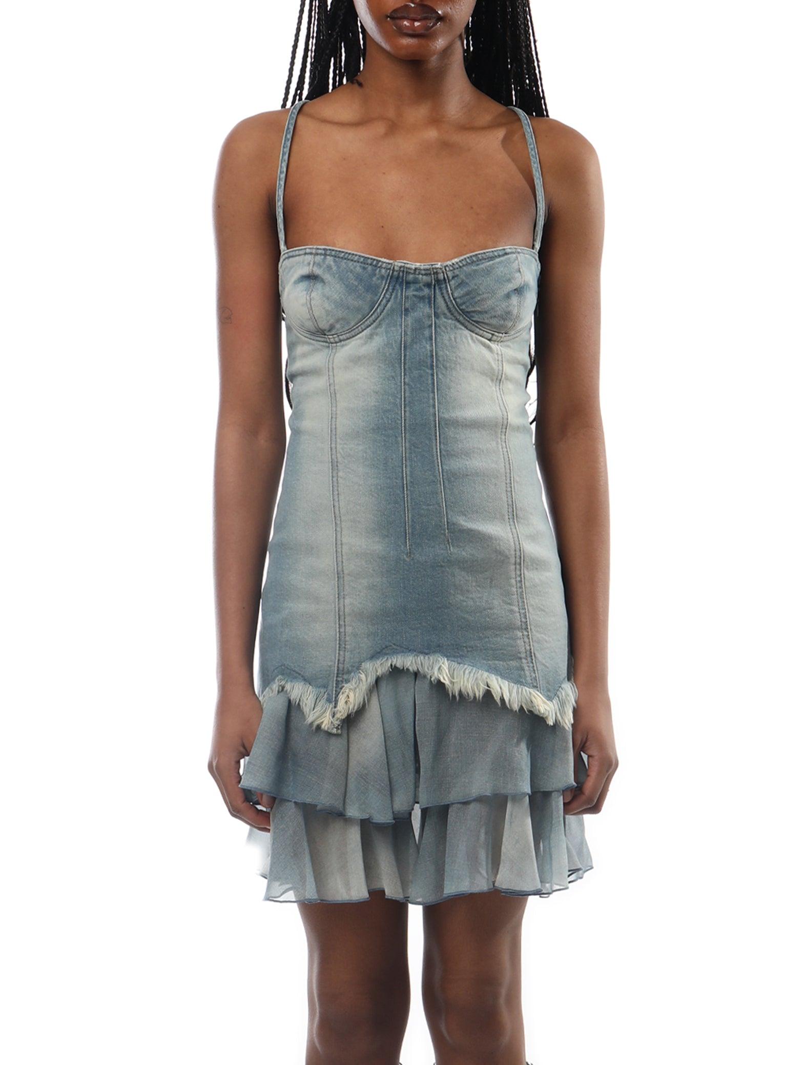 Blumarine Ruffled Denim Dress in Blue | Lyst