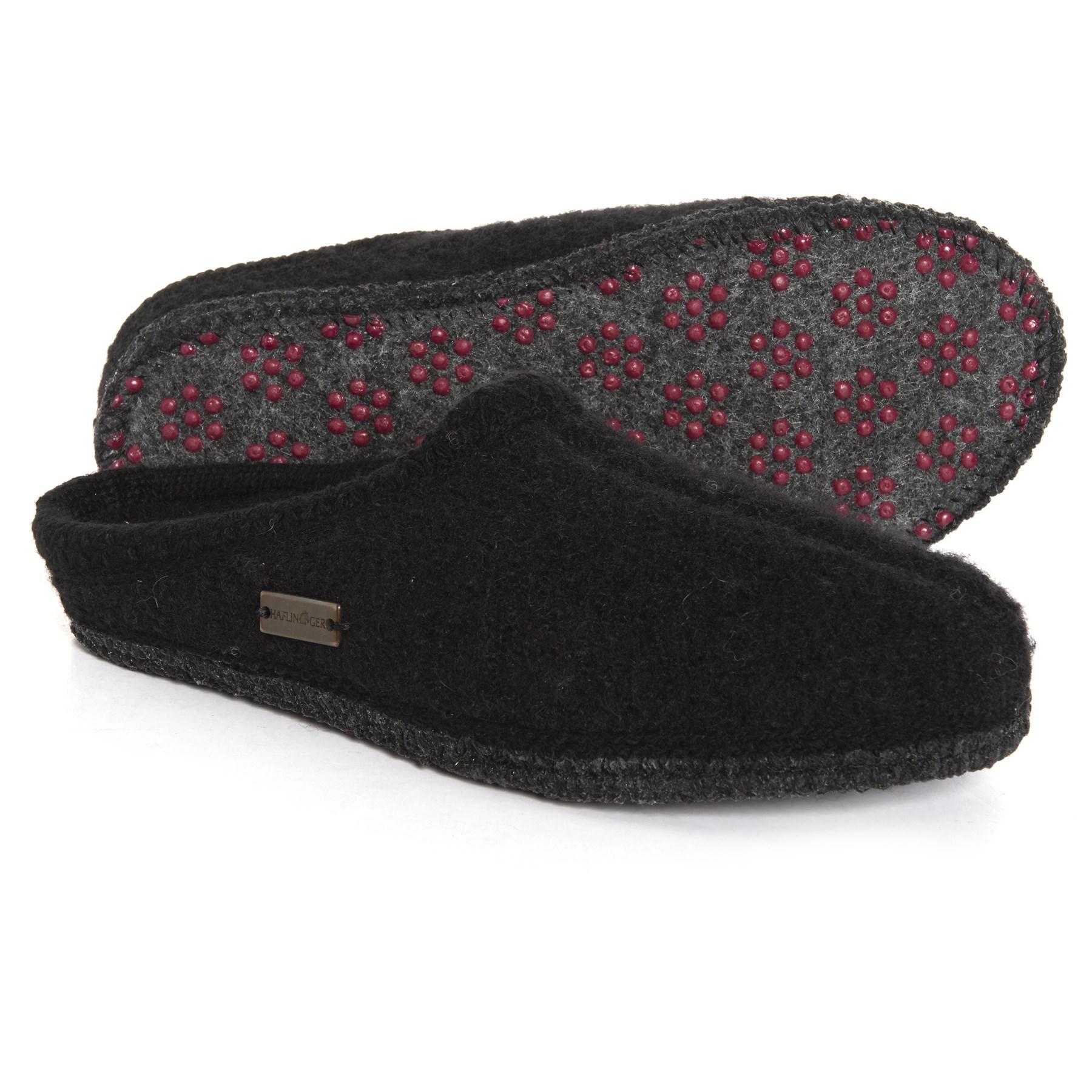 Haflinger Boiled Wool Classic Scuff Slippers in Black for