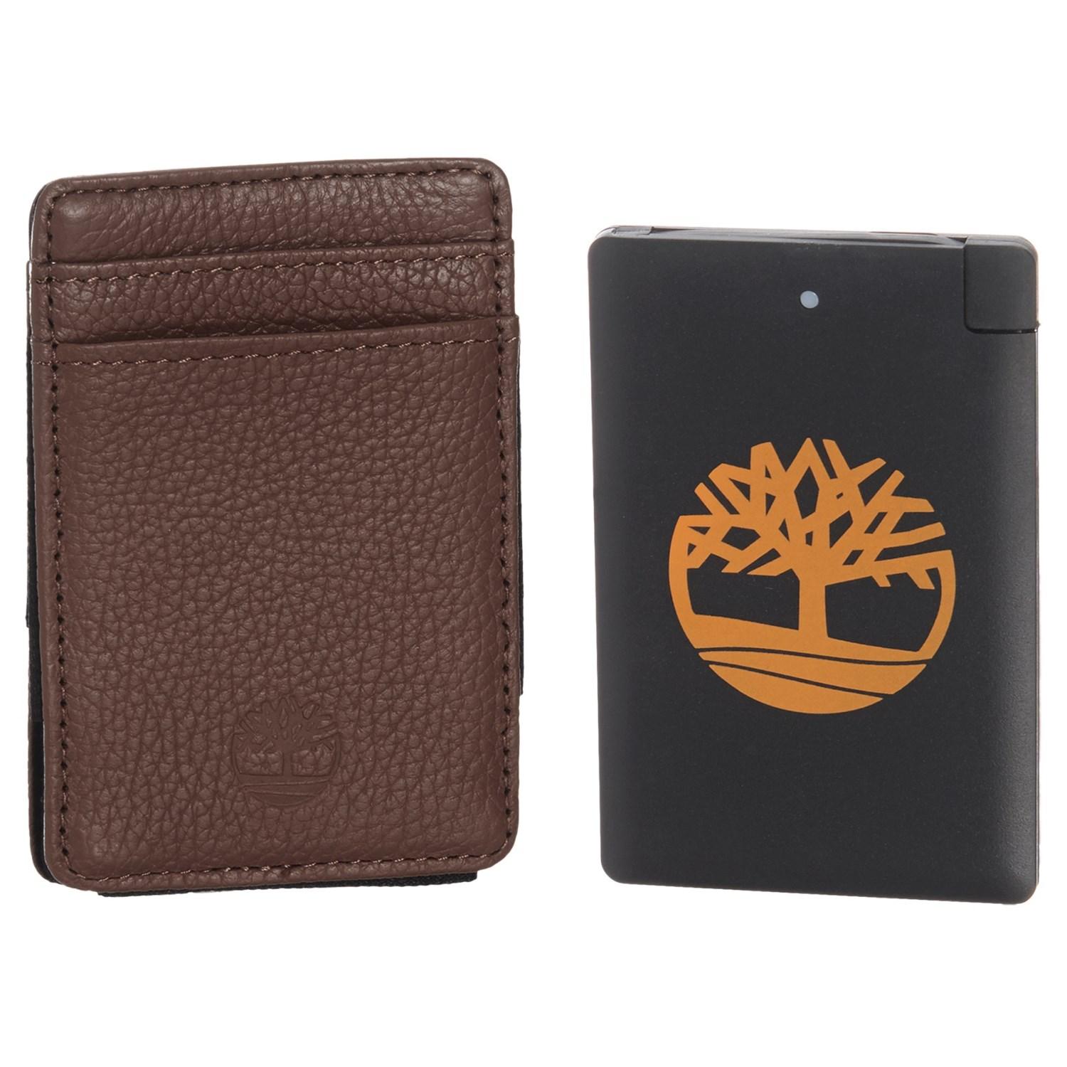 timberland leather wallet with pocket charger set