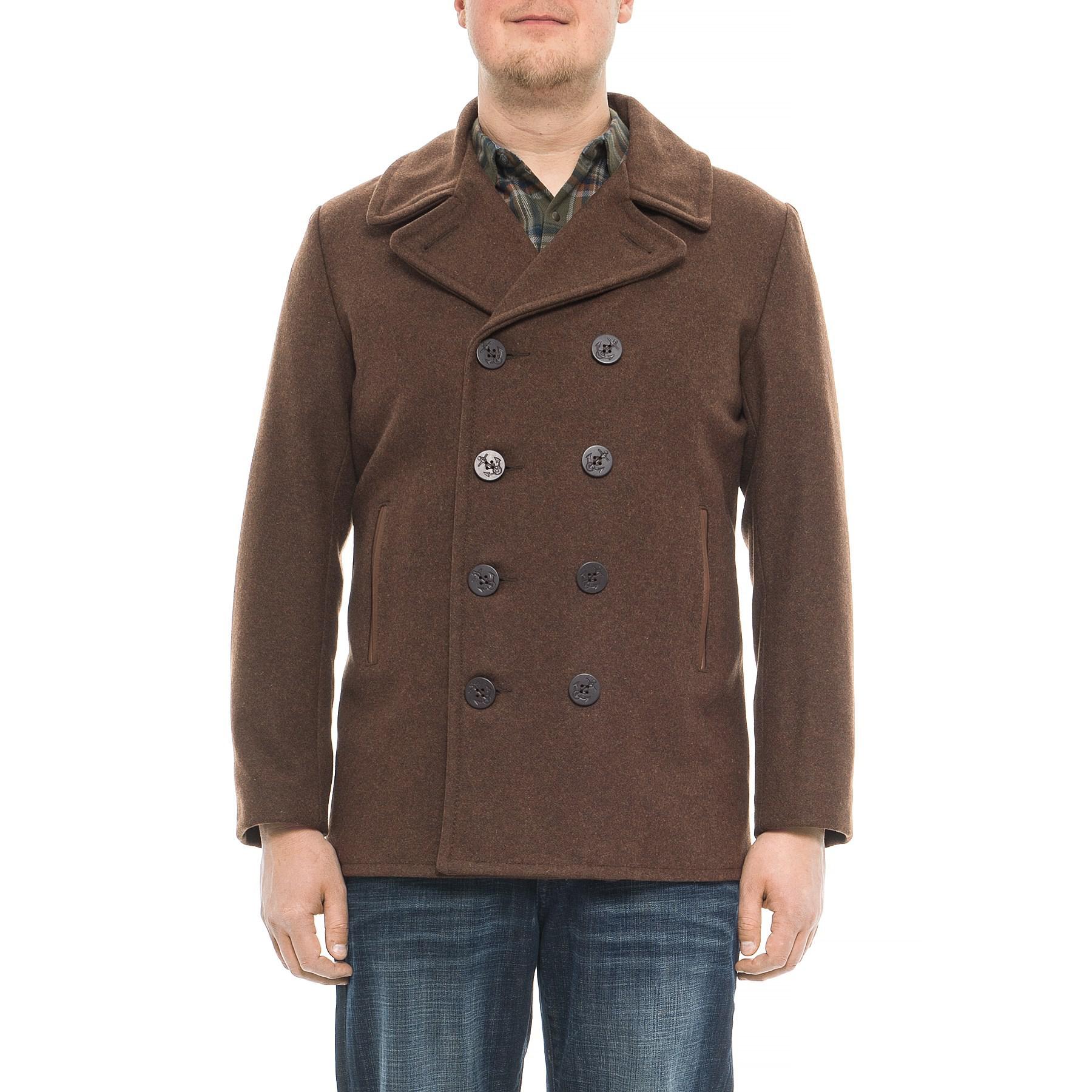 Schott Nyc 762 Wool Peacoat (for Men) in Brown for Men - Lyst