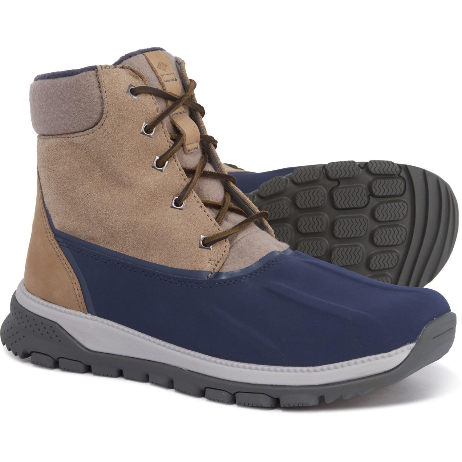 tan and navy sperry duck boots