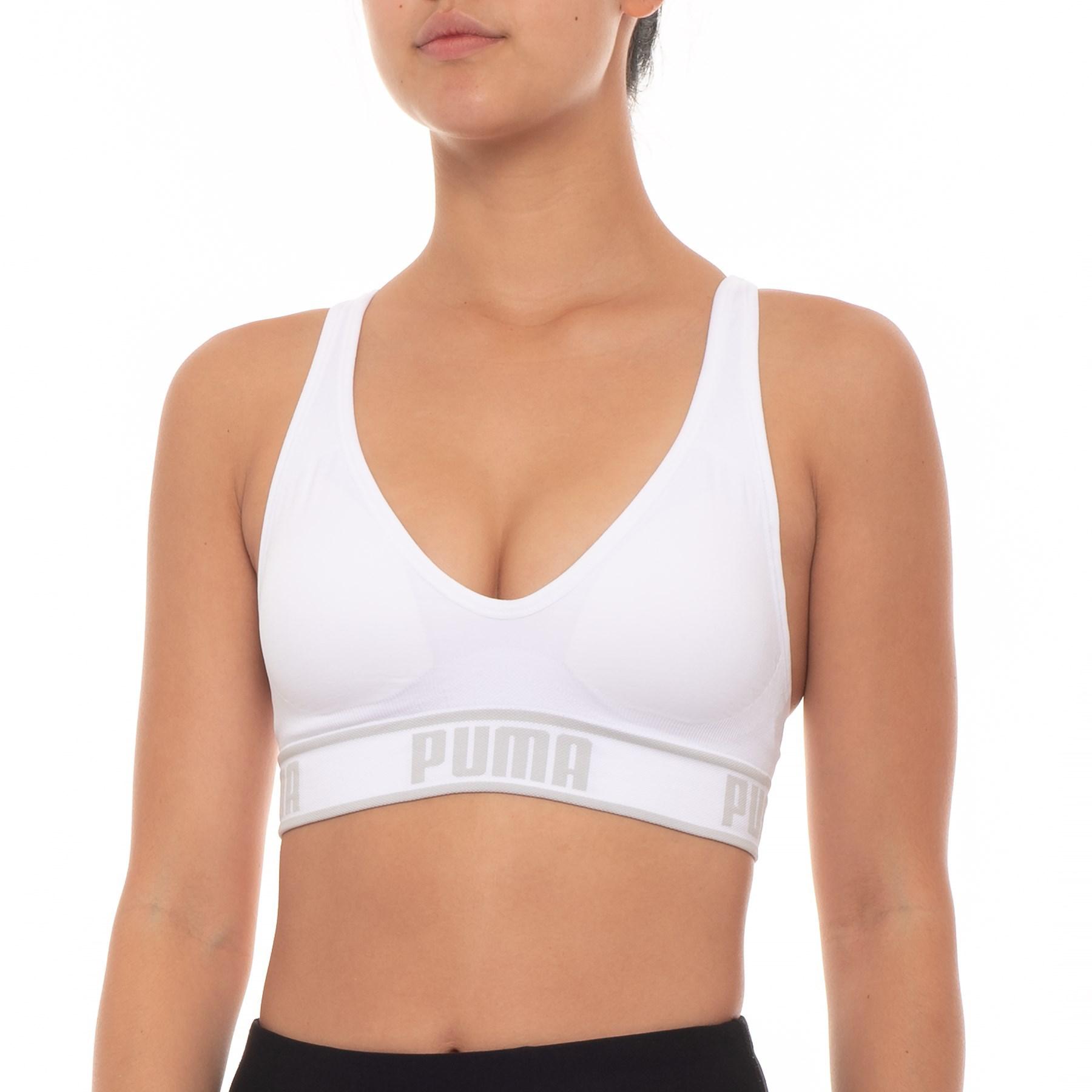 PUMA Synthetic Solstice Seamless Sports Bra in White | Lyst