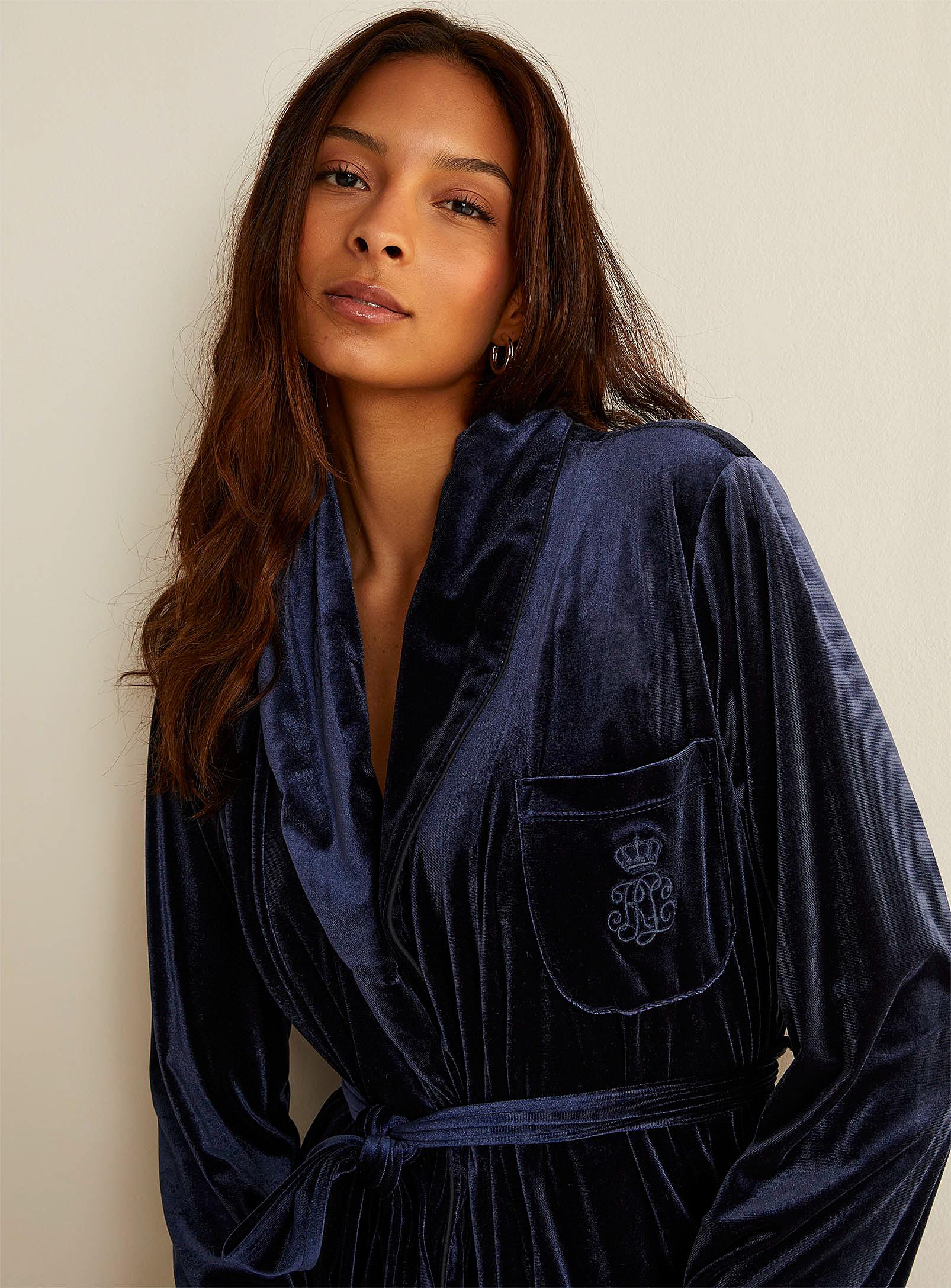 Ralph Lauren Embroidered Velvet Robe in Blue | Lyst