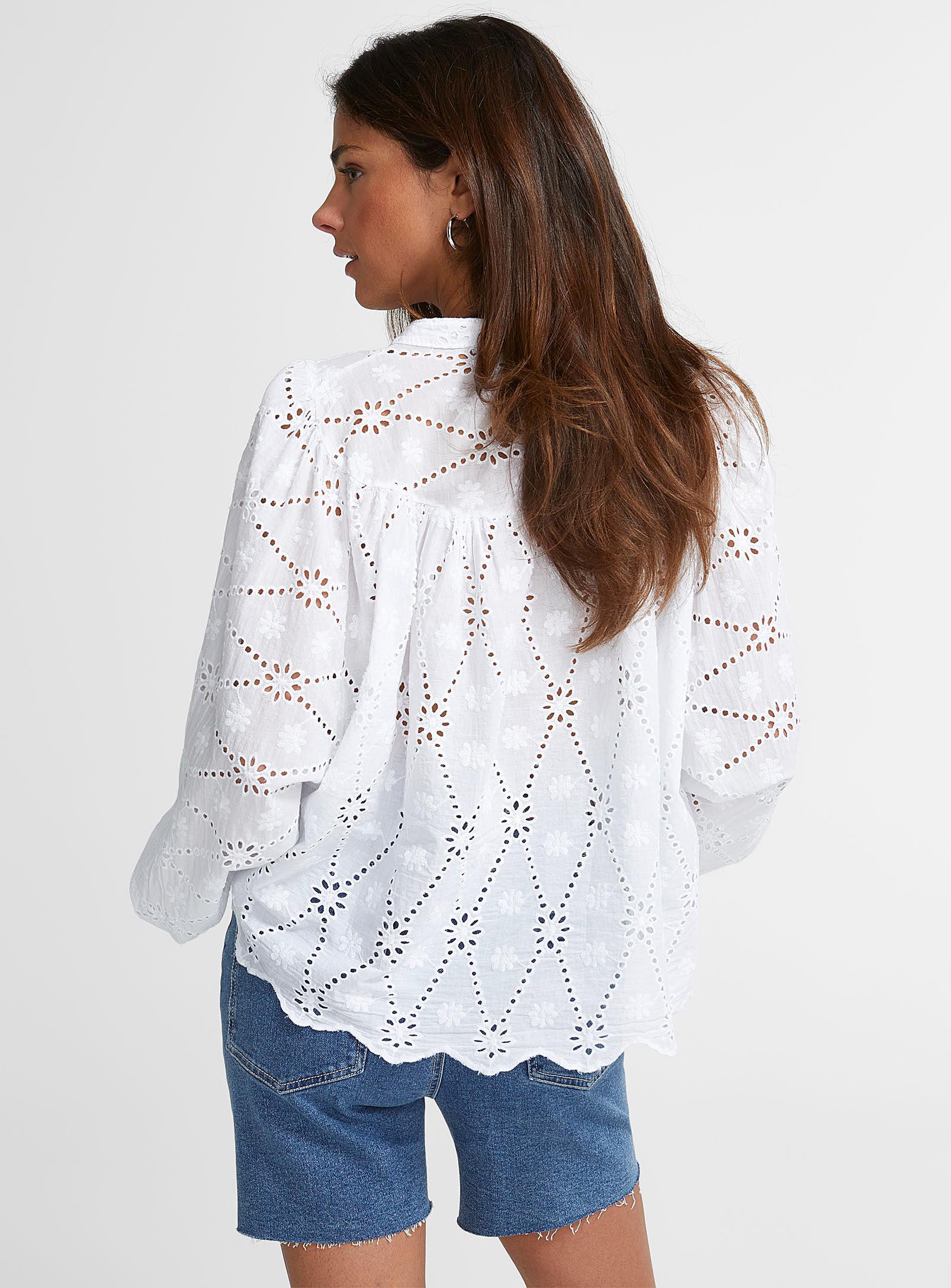 Icône Broderie Anglaise Loose Blouse in White | Lyst