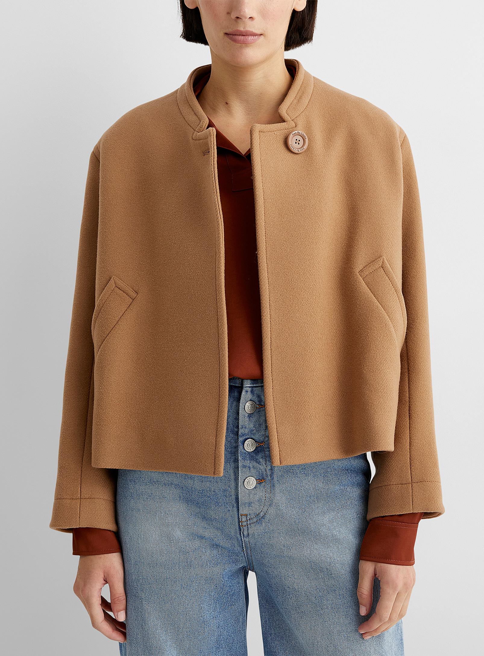 See By Chloé Single Button Cropped Jacket in Brown | Lyst