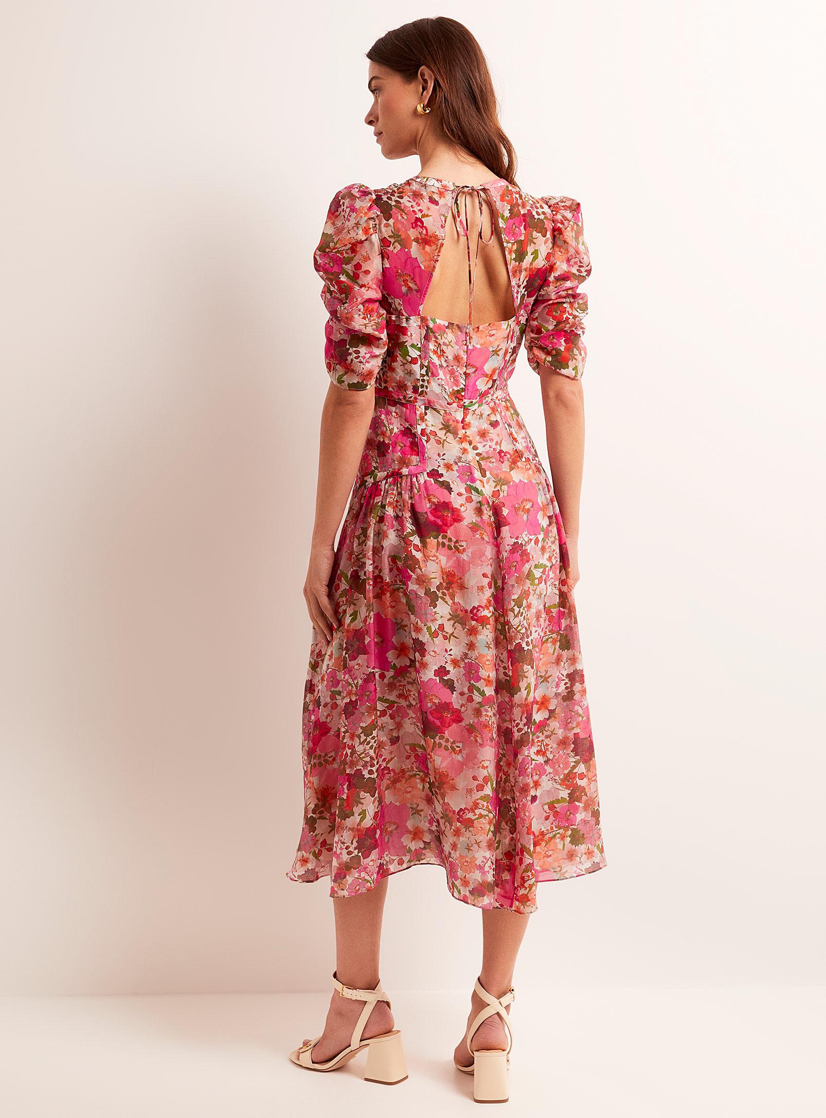 ted baker pink blossom dress TED BAKER STUNNING BARISH PINK SILK CHERRY BLOSSOM FIT FLARE DRESS UK 1 / 8
