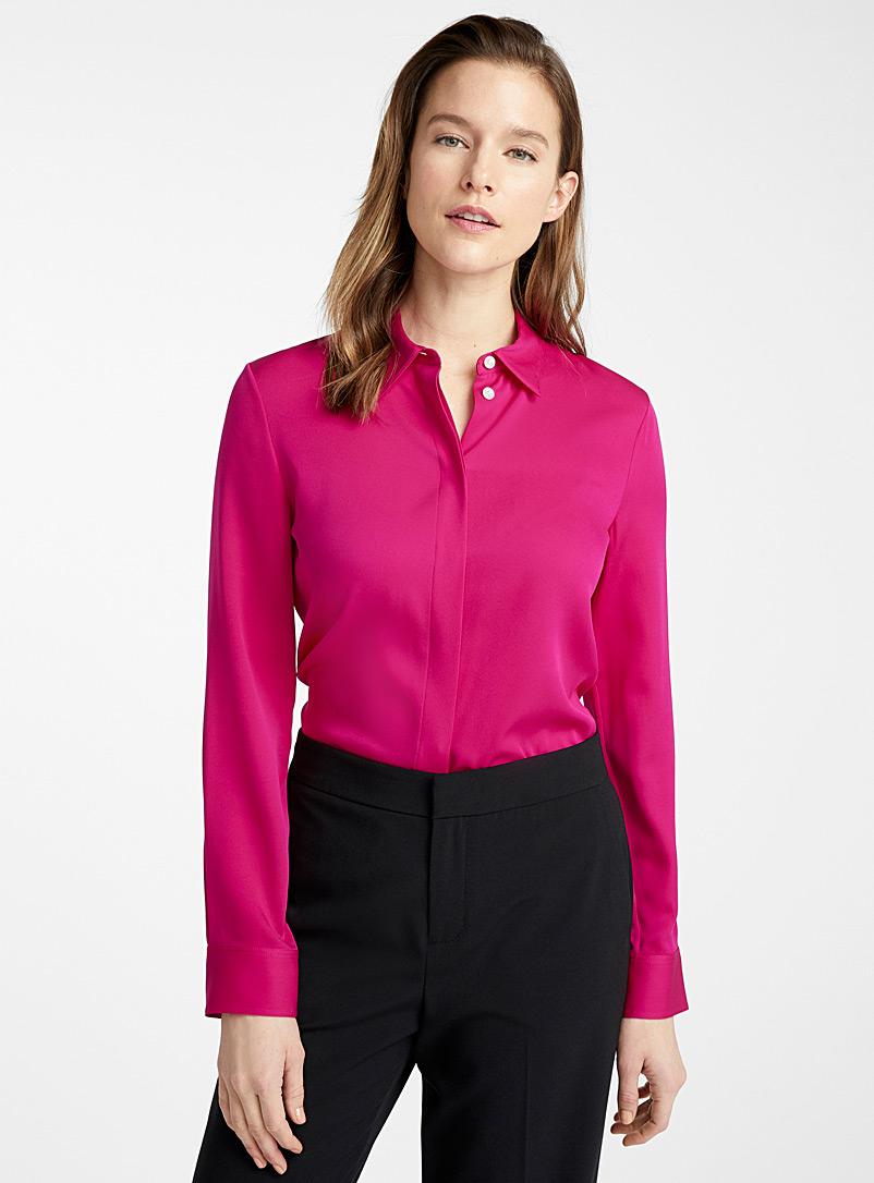 Theory Magenta Silk Blouse | Lyst