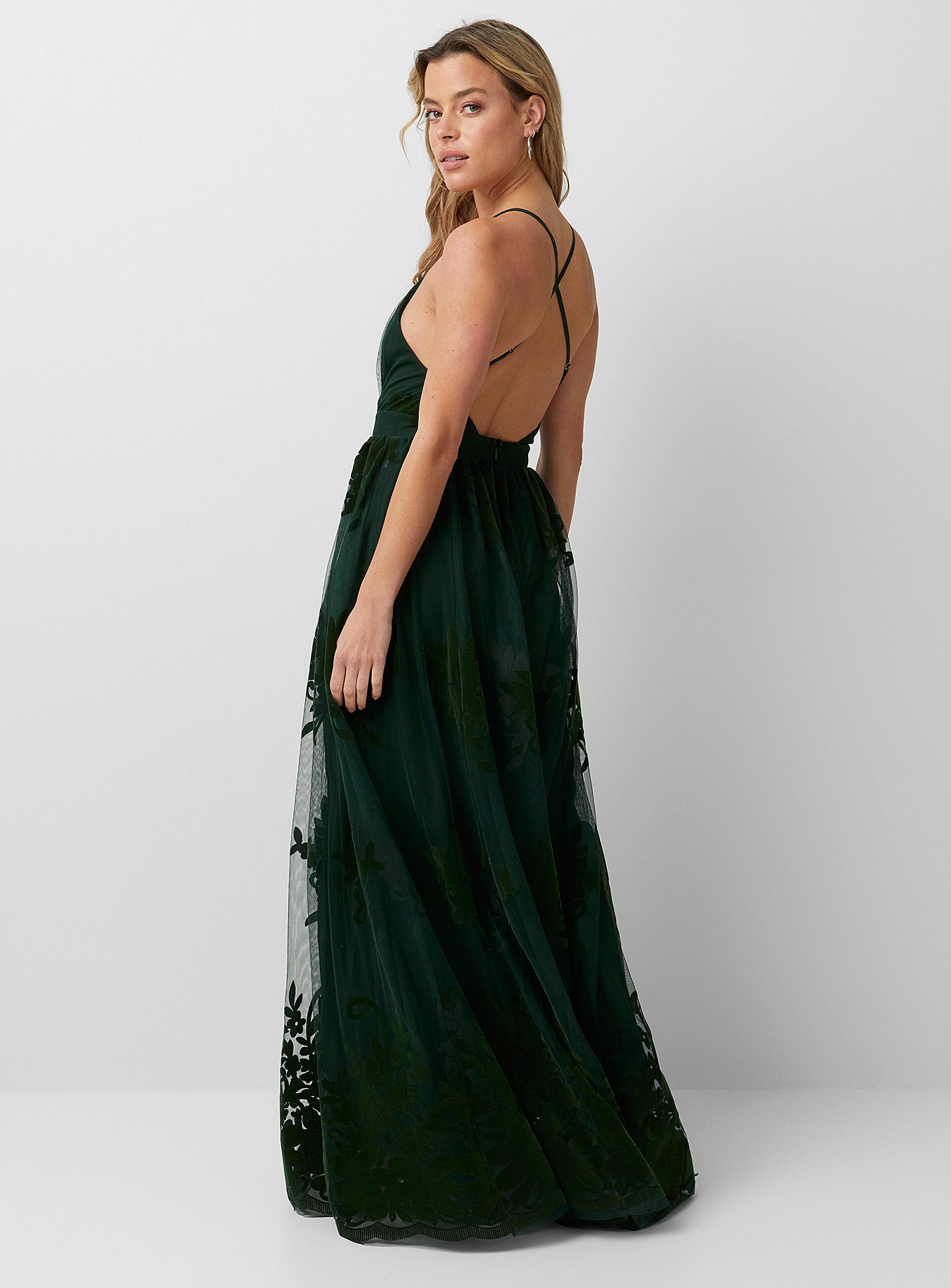 flocked floral tulle maxi dress Baltic Born Womens Kamila Tulle Maxi Dress | Navy Abstract Floral