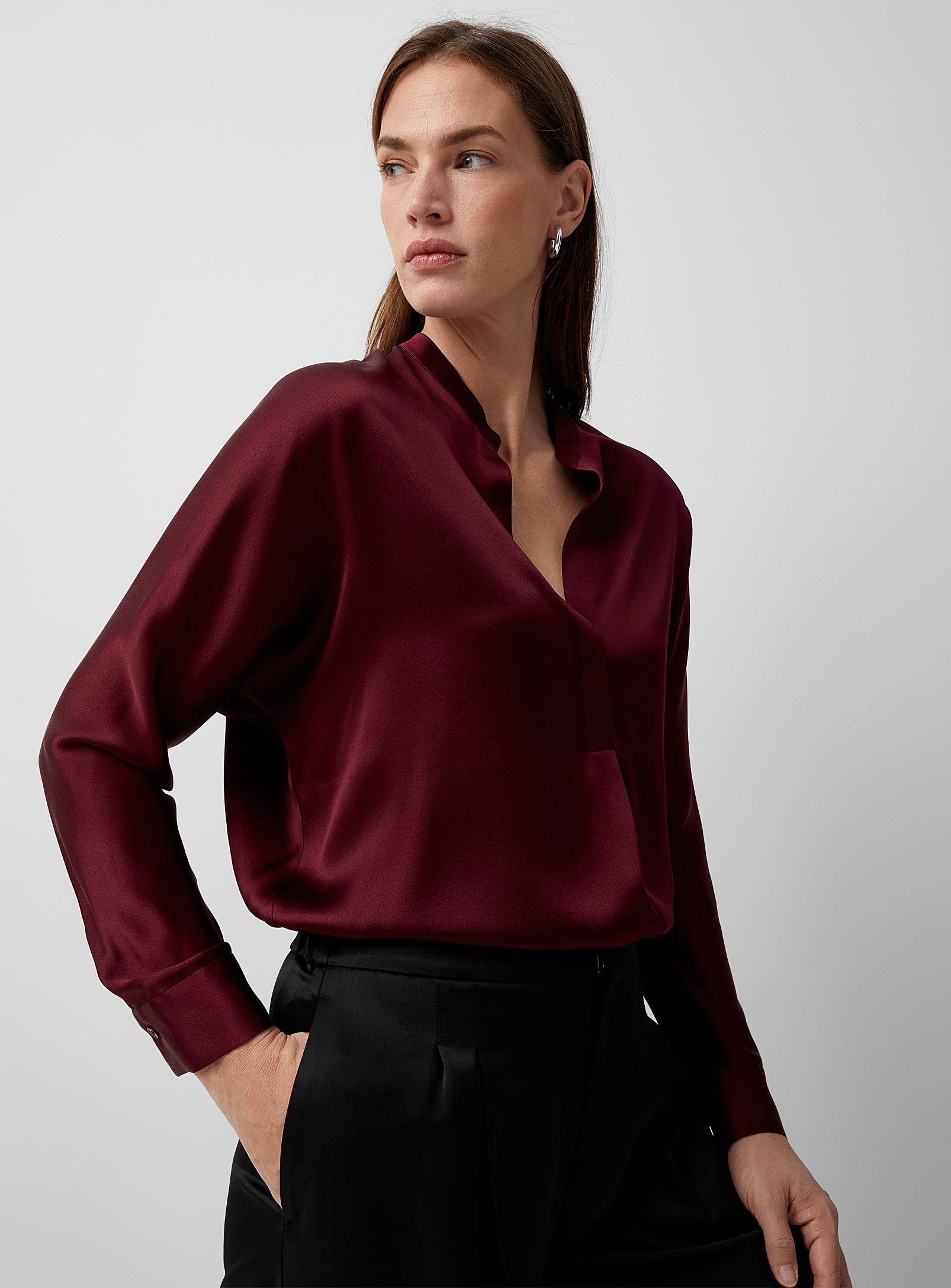 Vince Loose Burgundy Silk Blouse in Red | Lyst