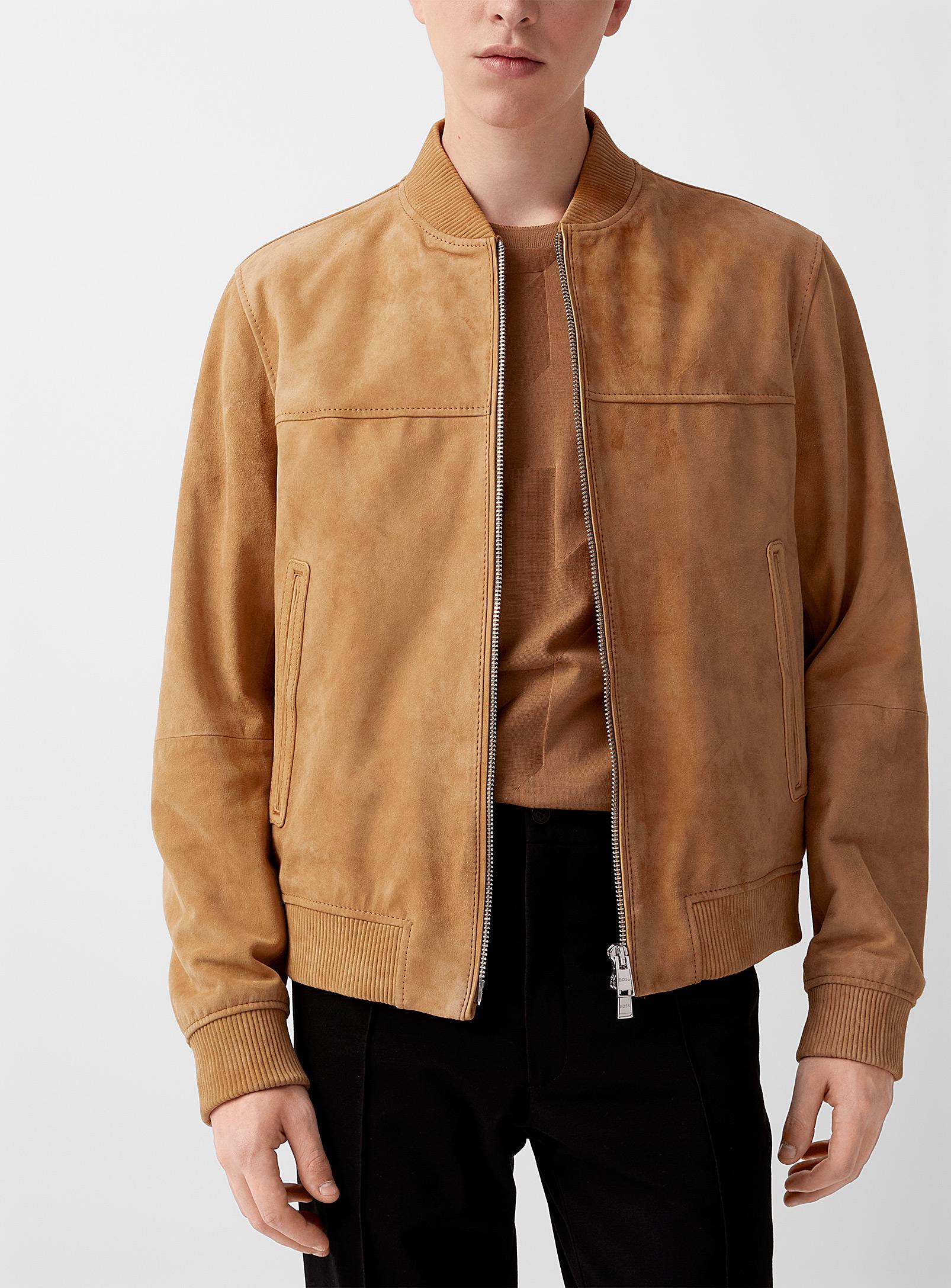 BOSS by HUGO BOSS Ribbed Edging Suede Jacket in Brown for Men | Lyst