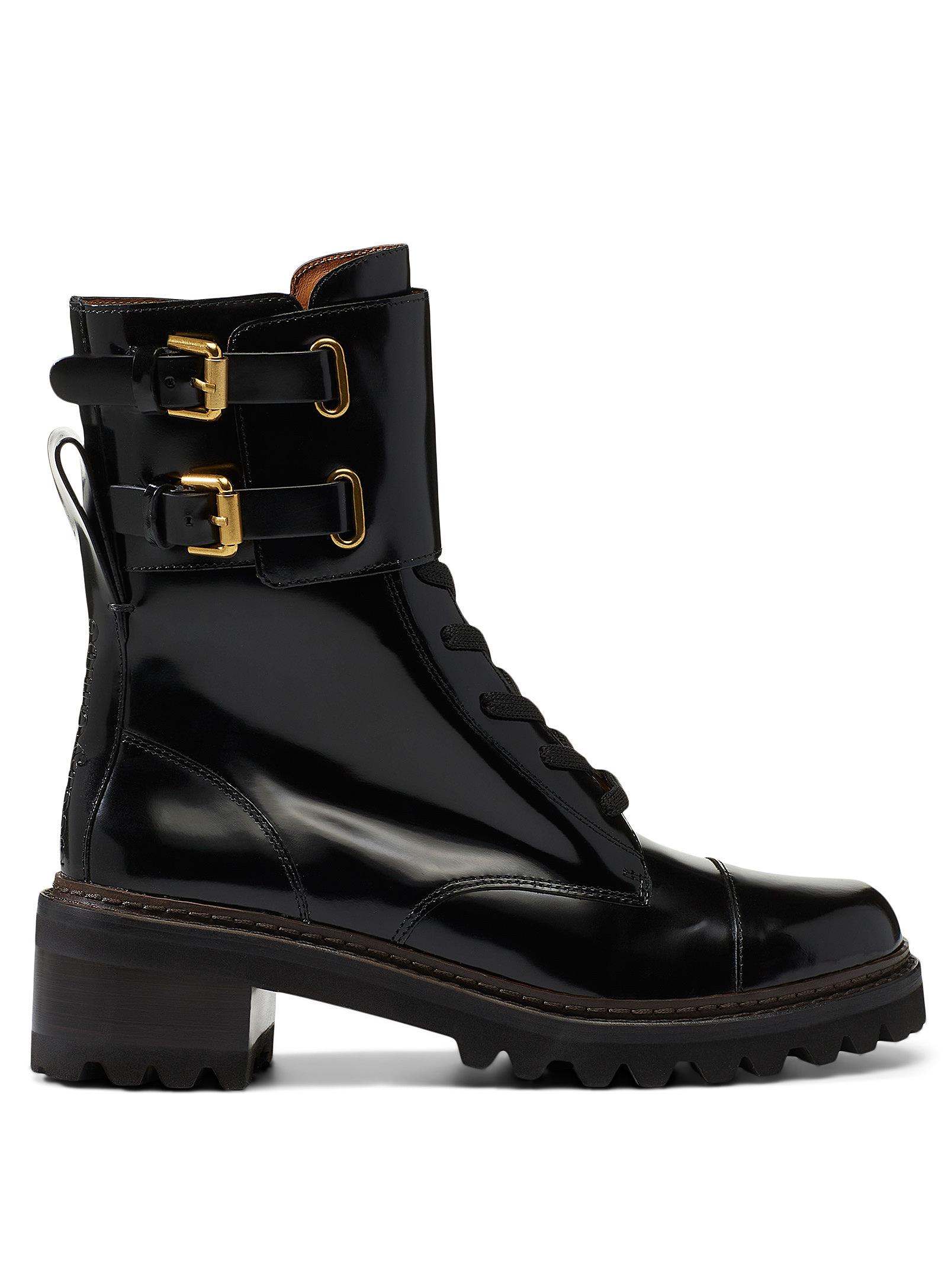 See By Chloé Leather Mallory Combat Boots in Black - Lyst