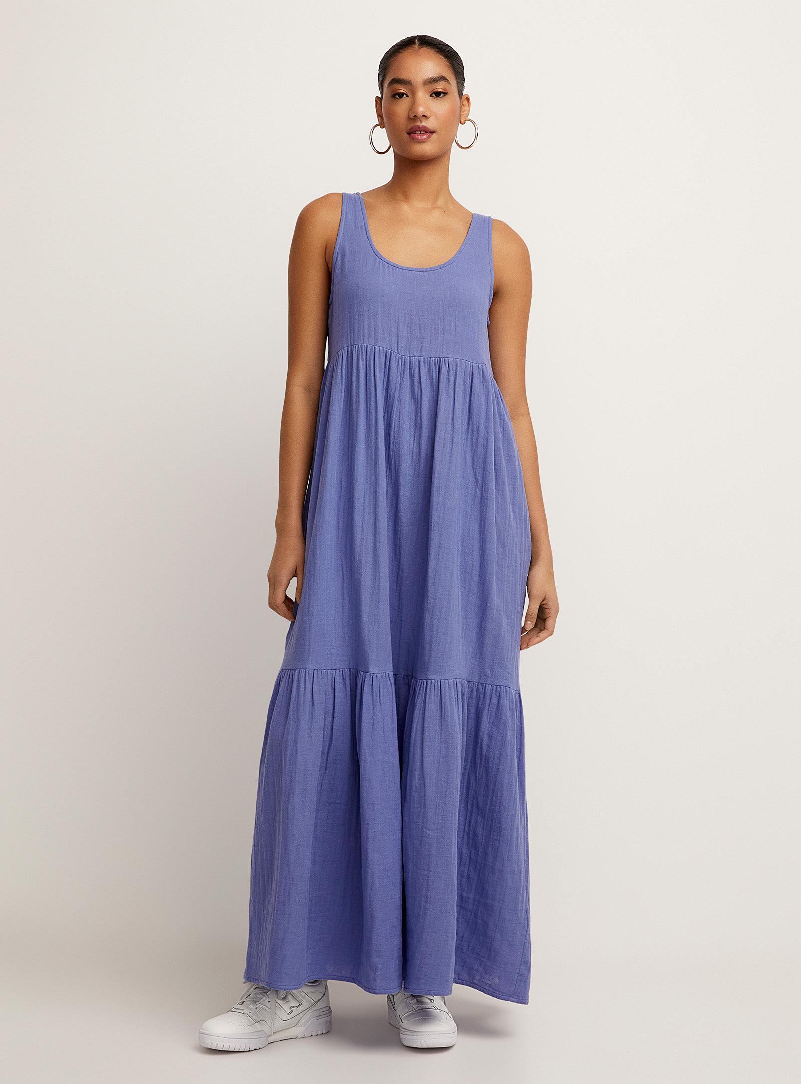 Ichi Tiered Pure Cotton Gauze Maxi Dress in Blue Lyst