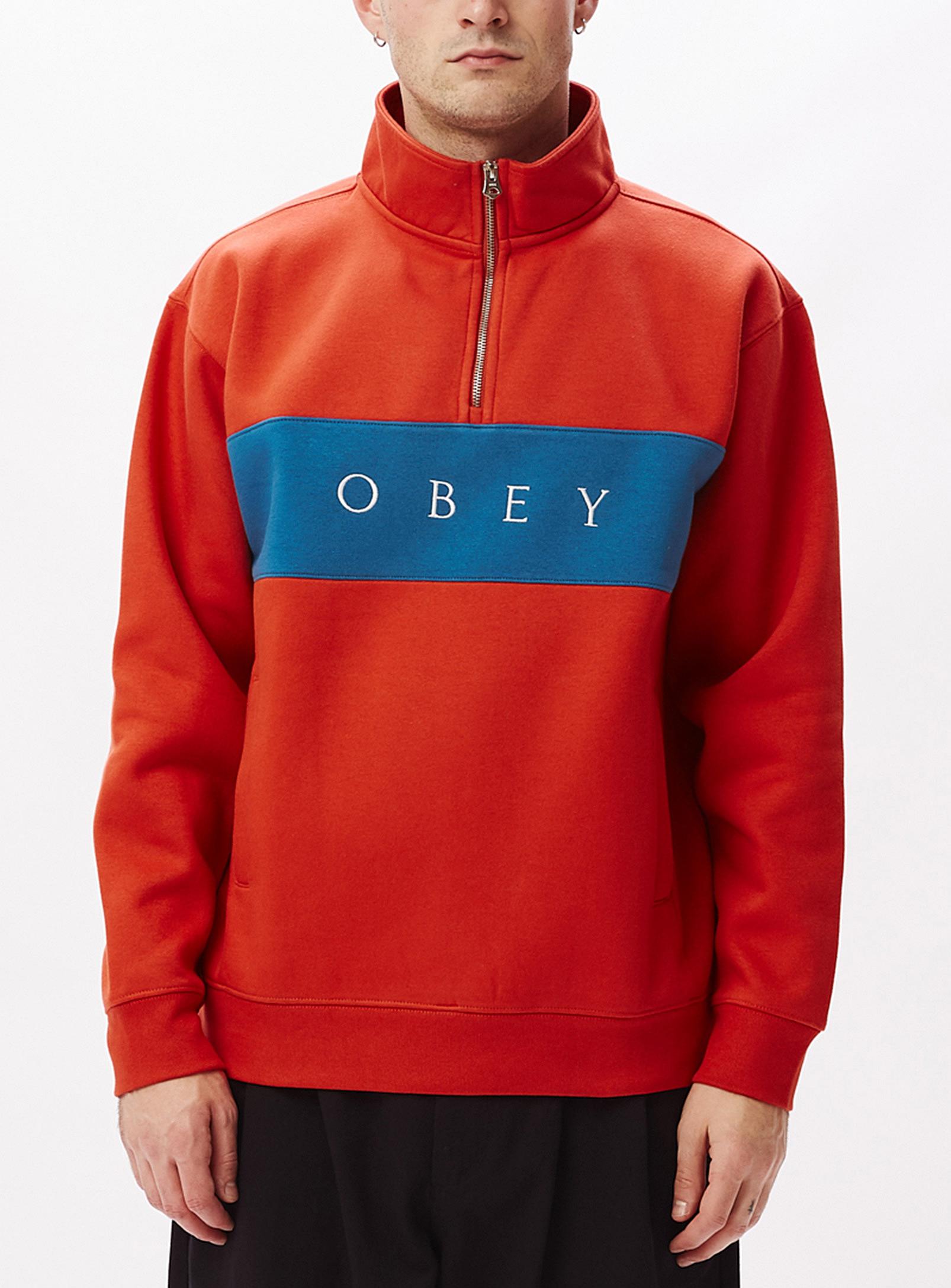Download Obey Fleece Two-tone Mock Neck Half-zip (men, Orange ...