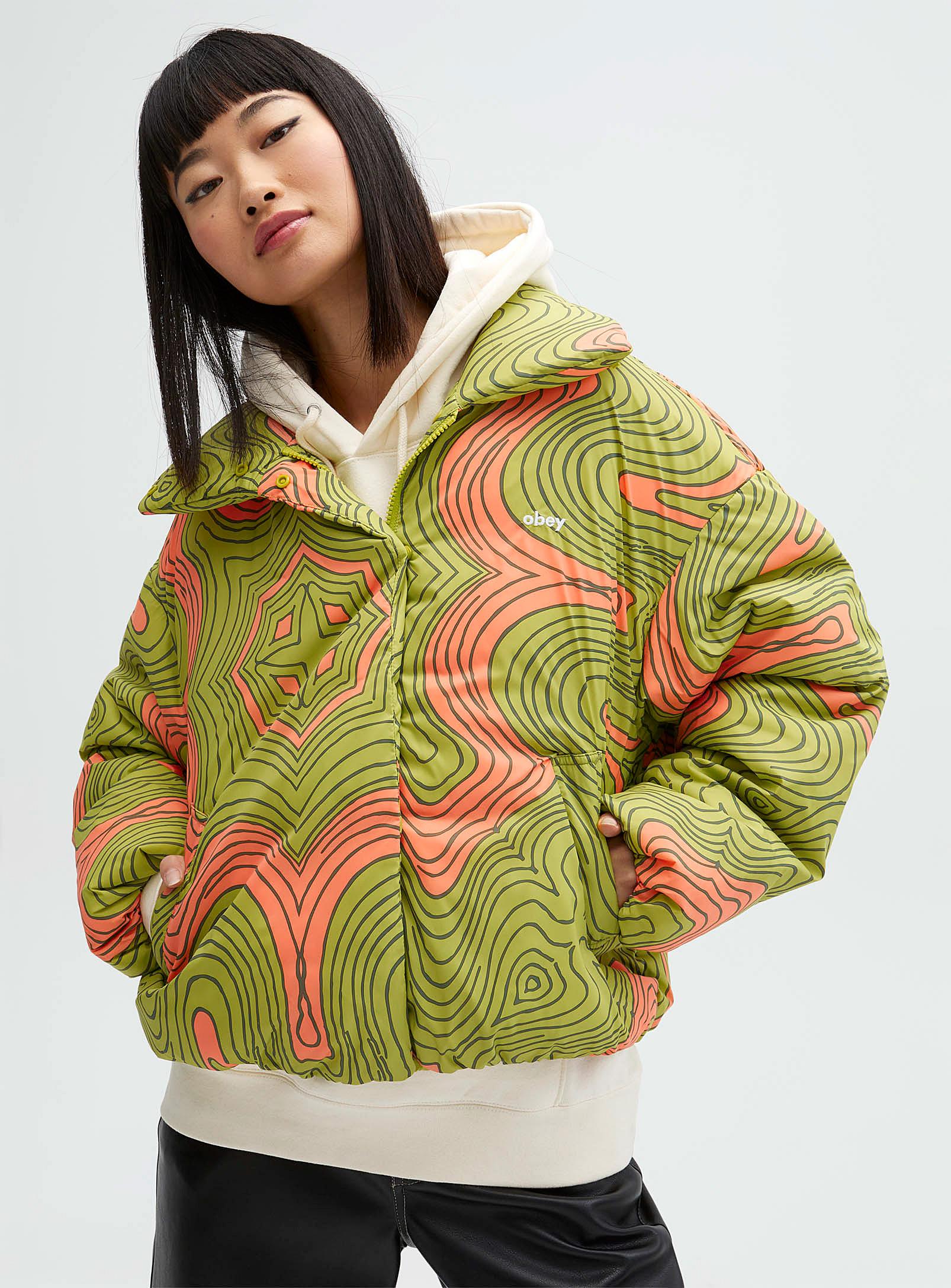 Obey Topographical Pattern Puffer Jacket in Green | Lyst