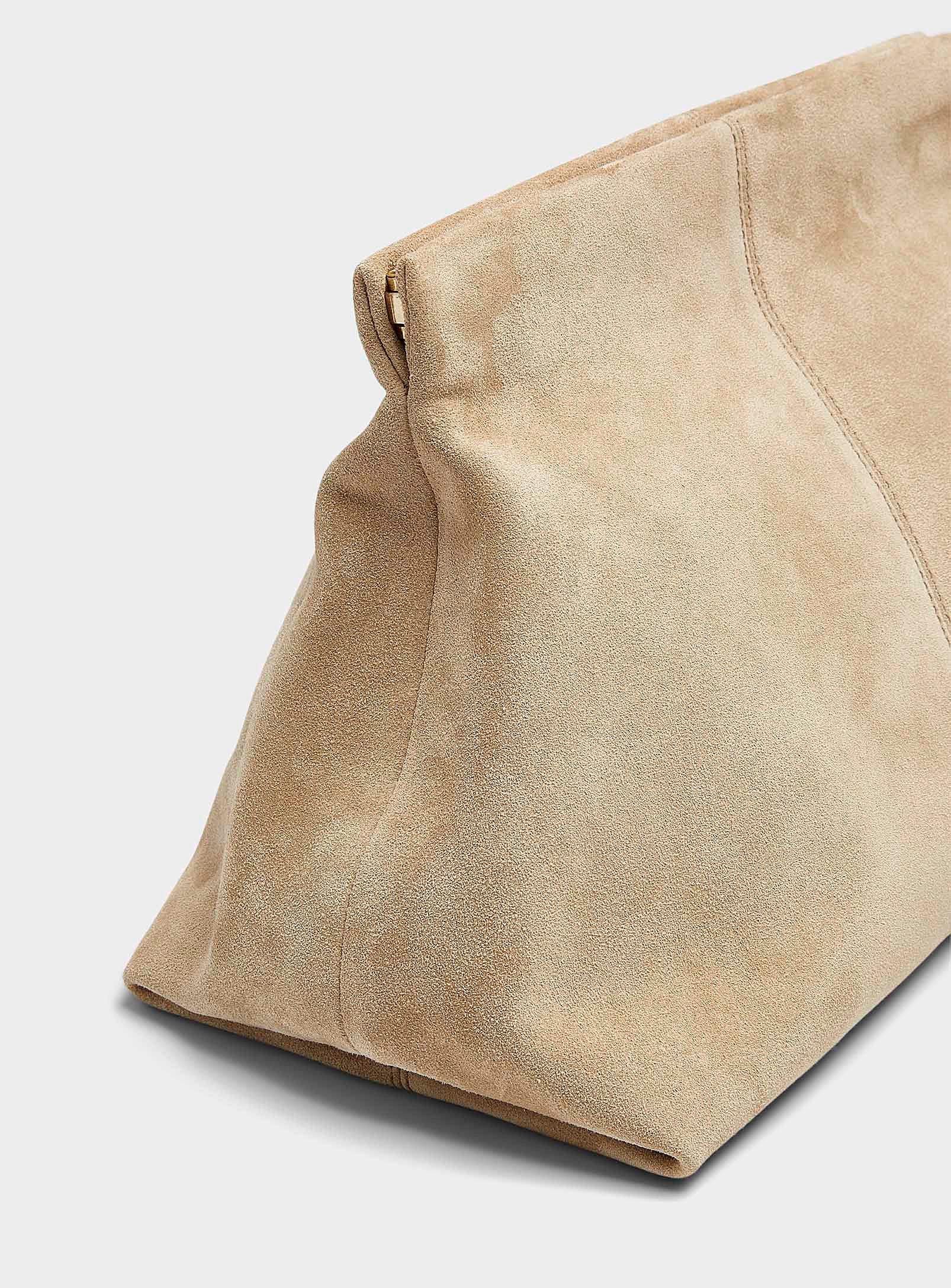 Flattered Clay Taupe Suede Xl Clutch in Natural Lyst
