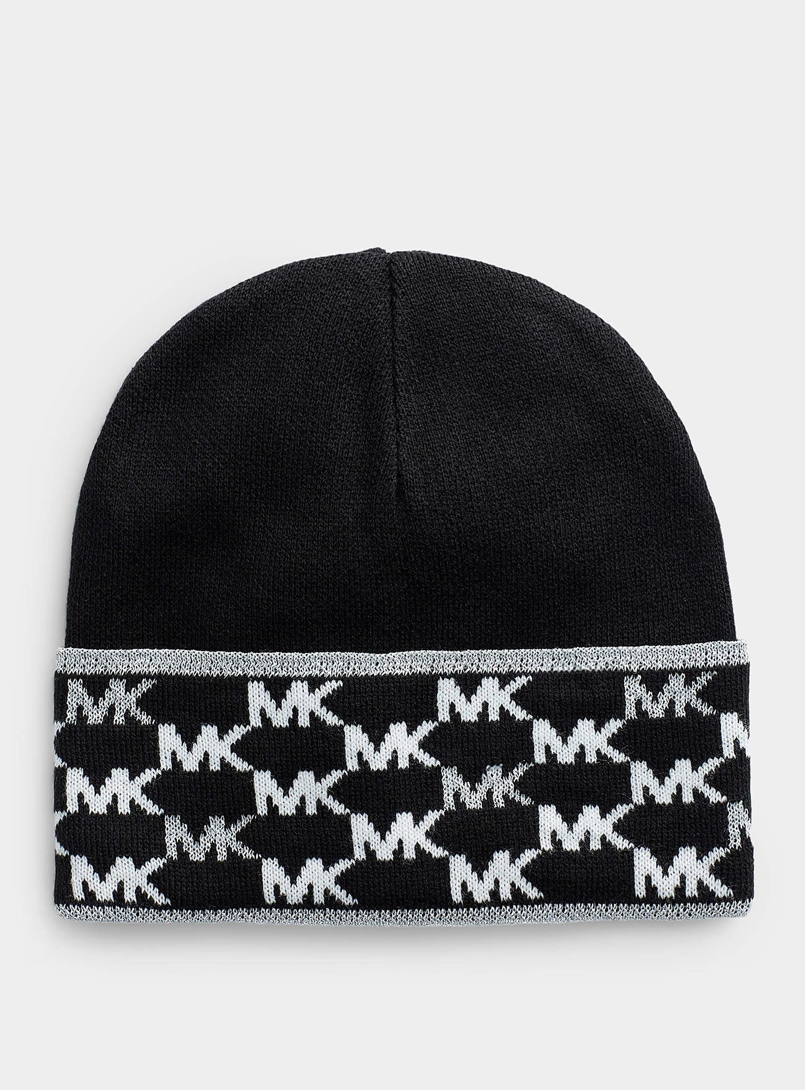 MICHAEL Michael Kors Shimmery Monogram Cuffed Tuque in Black | Lyst