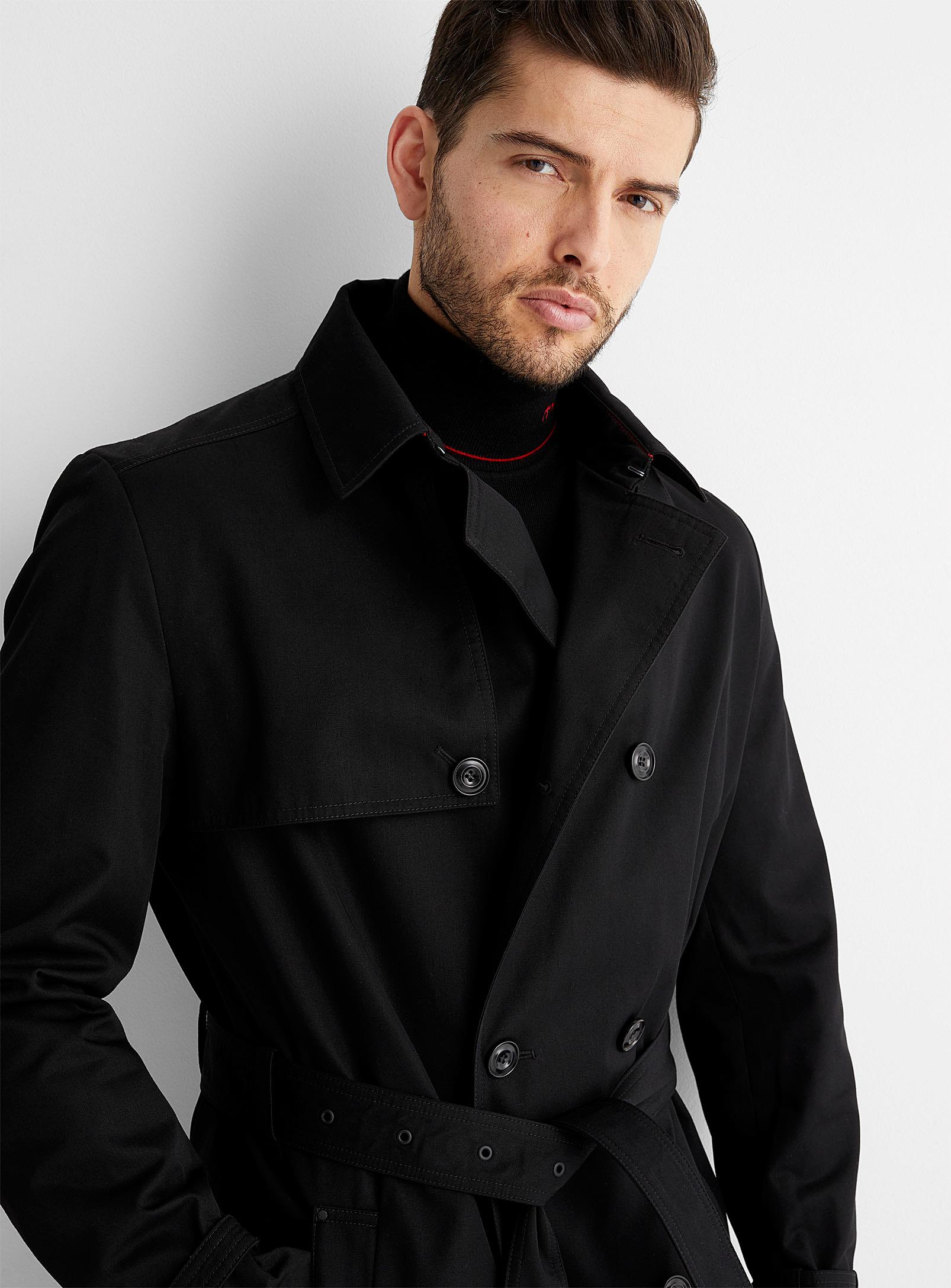 HUGO Maluks Belted Trench Coat Black for Men | Lyst