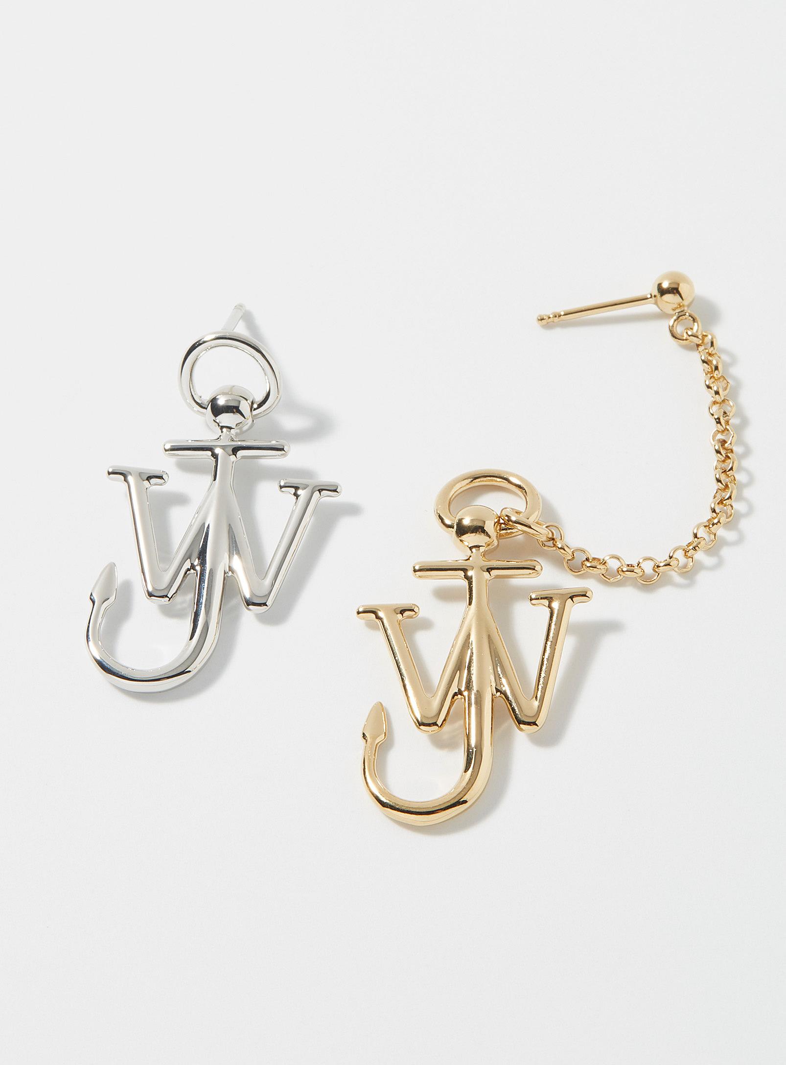 JW Anderson Iconic Anchor Asymmetrical Earrings in Metallic for Men