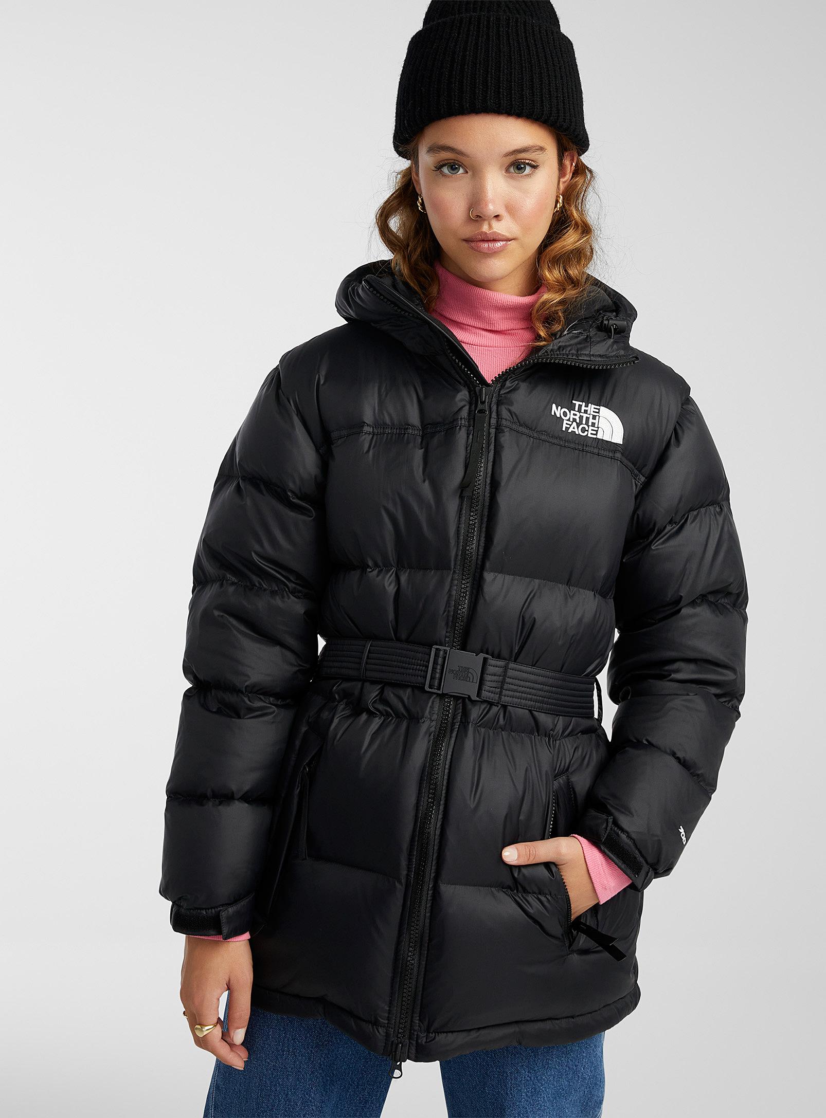 The North Face Nuptse Belted Mid in Black | Lyst