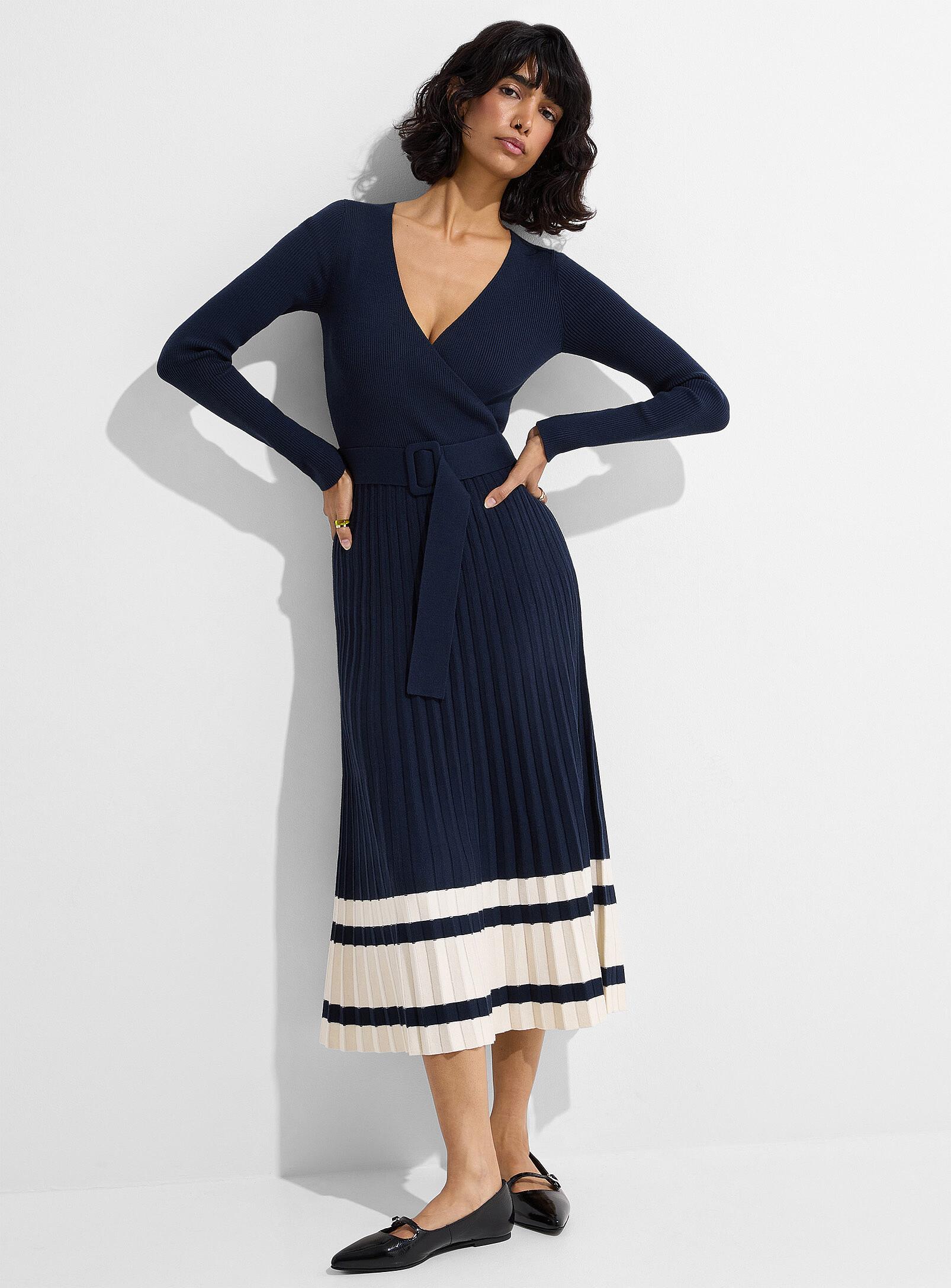 Icne Belted Crossover Knit Dress in Blue | Lyst Canada