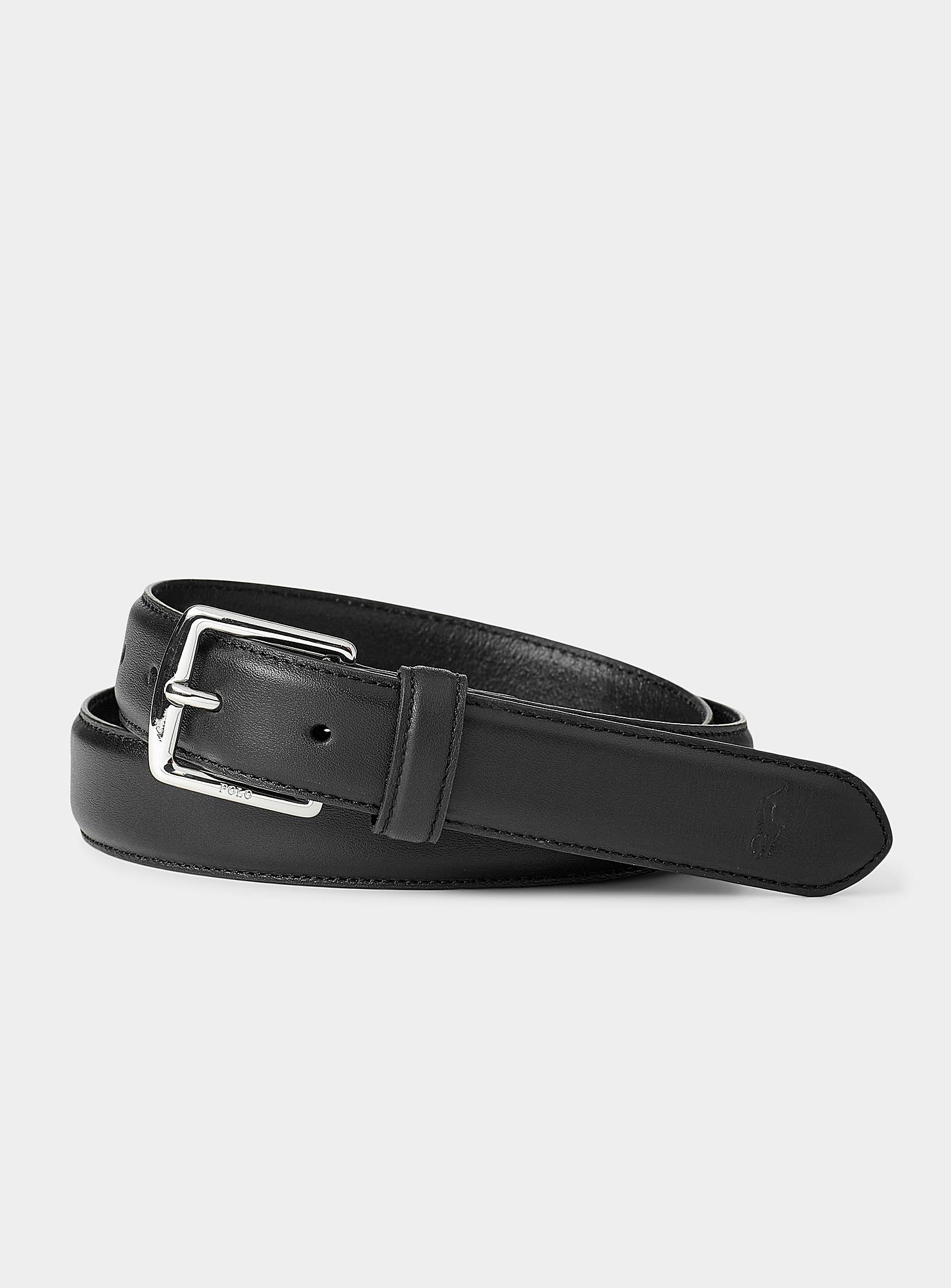 Polo Ralph Lauren Silver Branded Leather Belt in Black for Men | Lyst